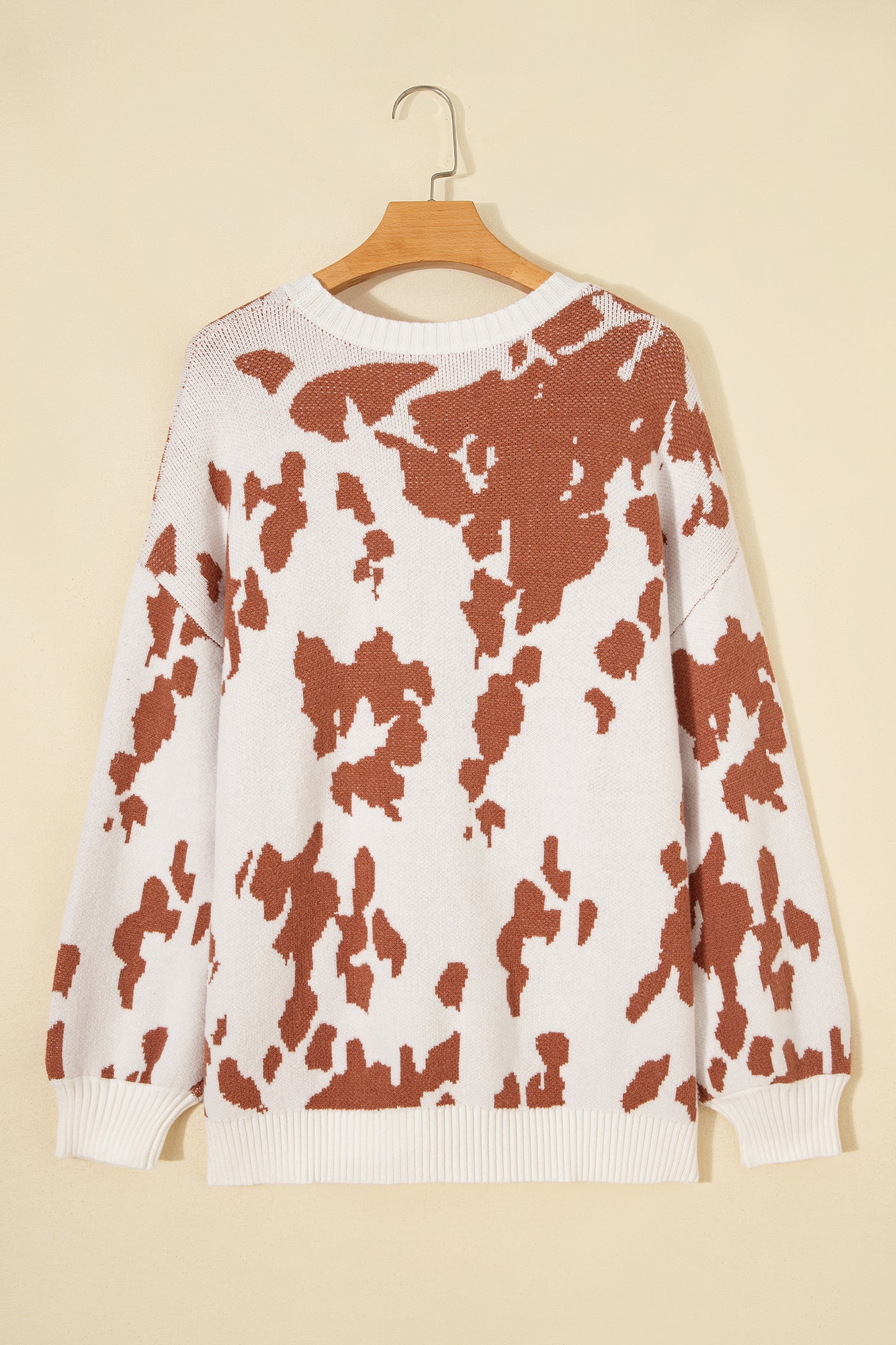 Khaki Cow Print Neck Sweater