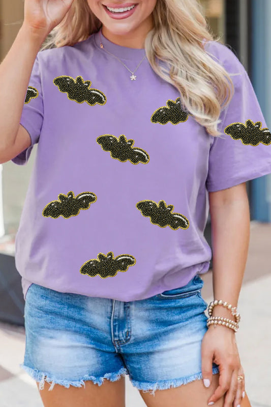 Sequin Purple Halloween Bat T Shirt