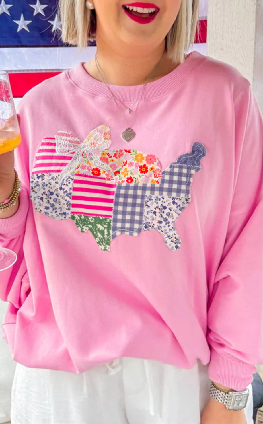 Pink Floral USA Map Sweatshirt