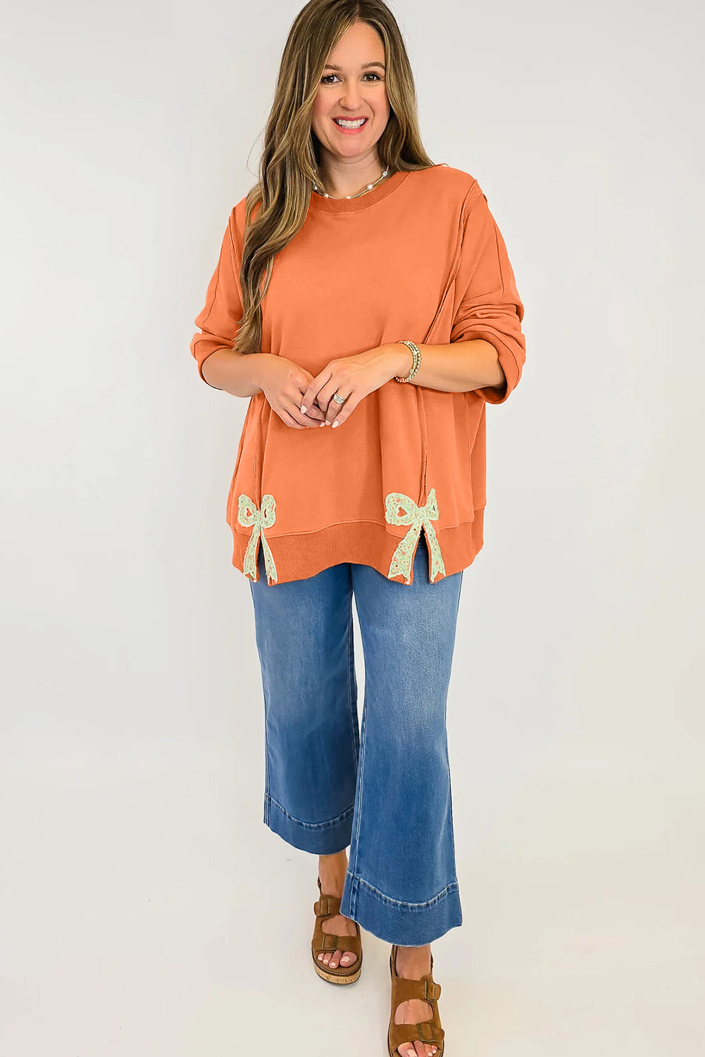 Orange Floral Bow Patch Sweatshirt
