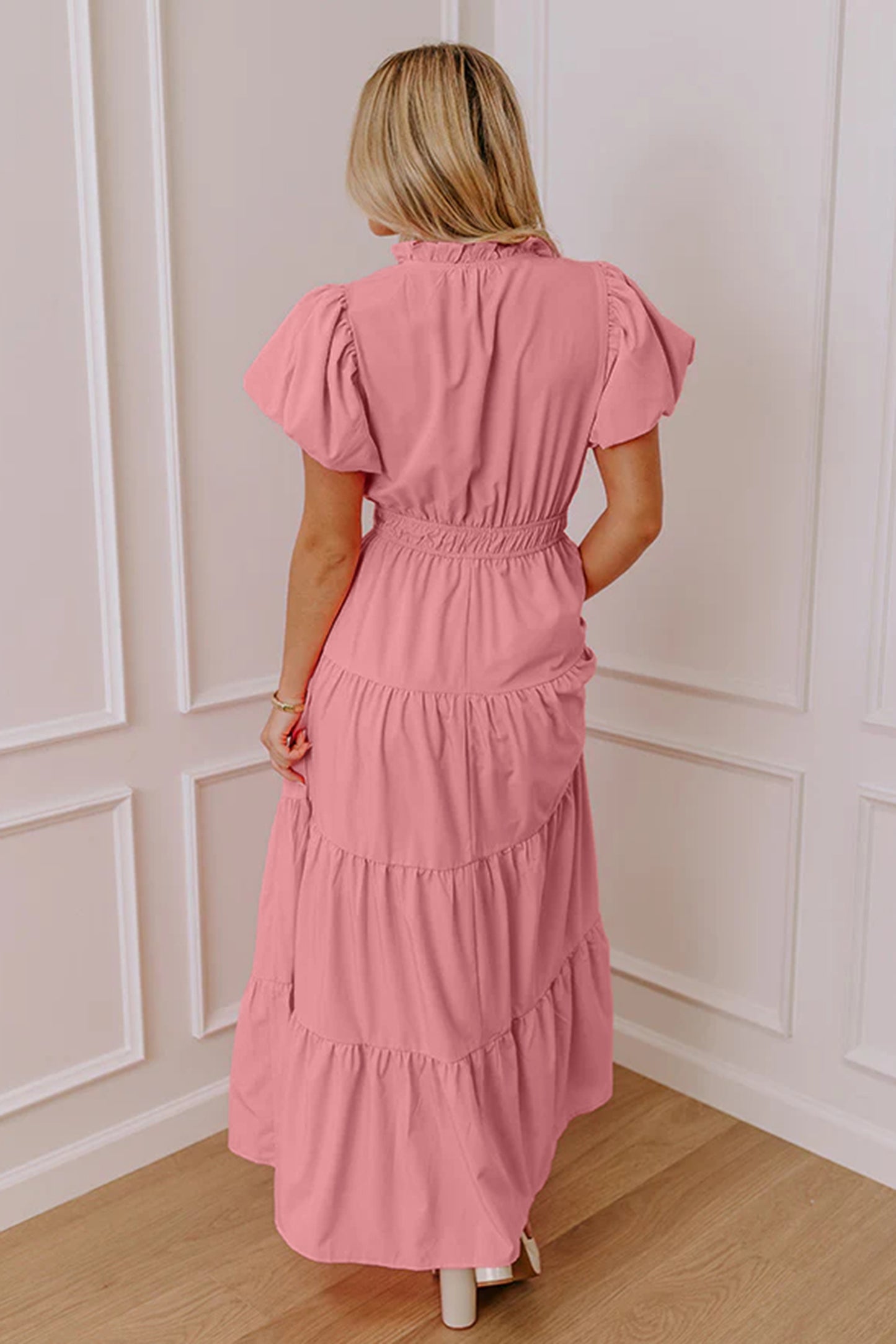 Solid Color V Neck Maxi Dress