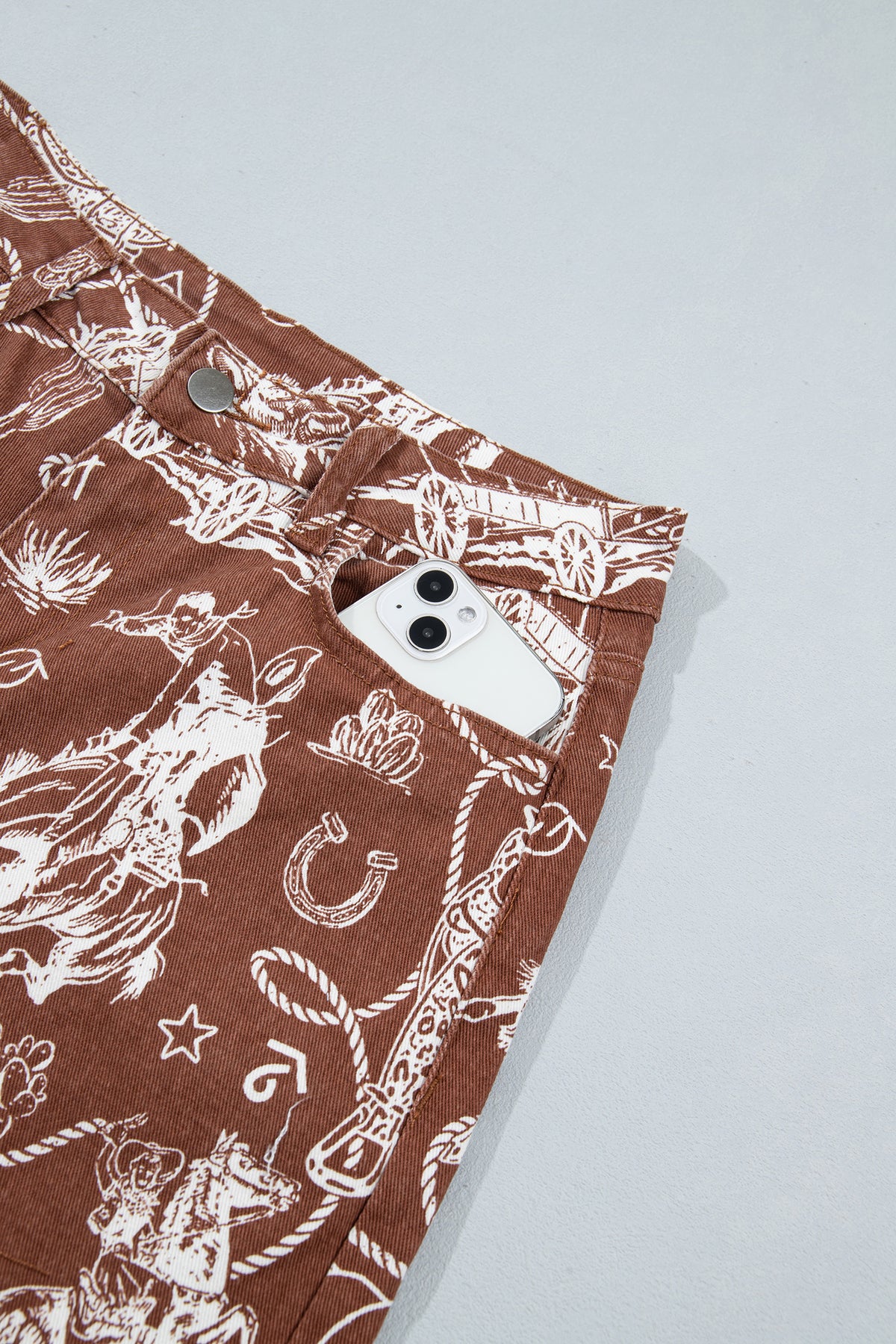 Brown Western Print Jeans