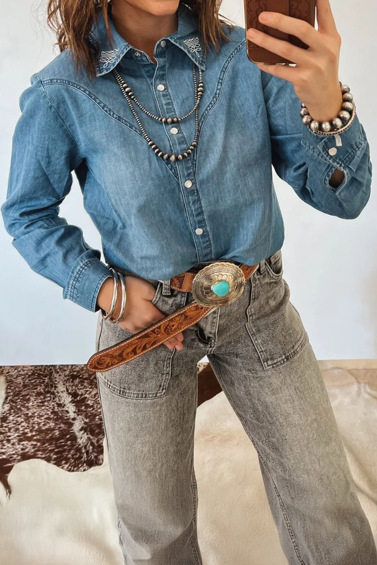 Embroidered Western Denim Shirt