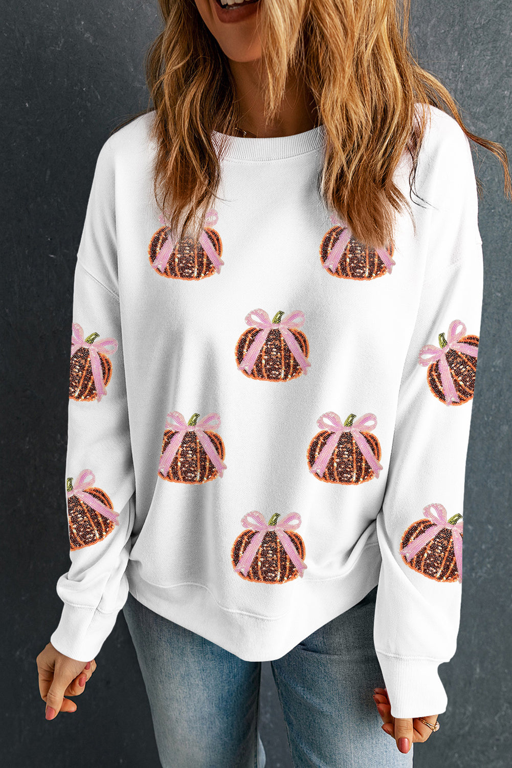 Sequin Bow Pumpkin Sweatshirt