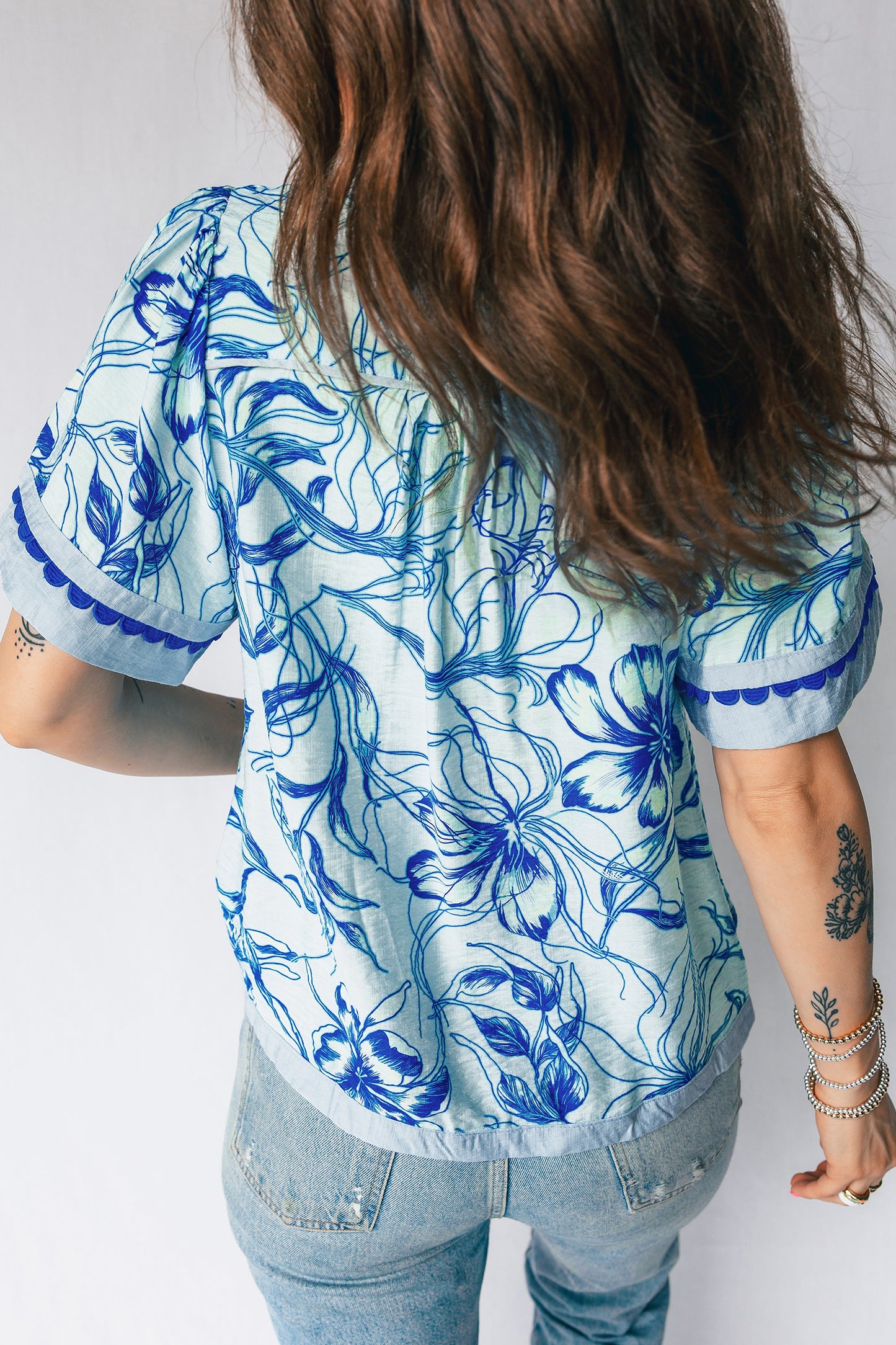 Blue Floral Ric Rac Trim Shirt