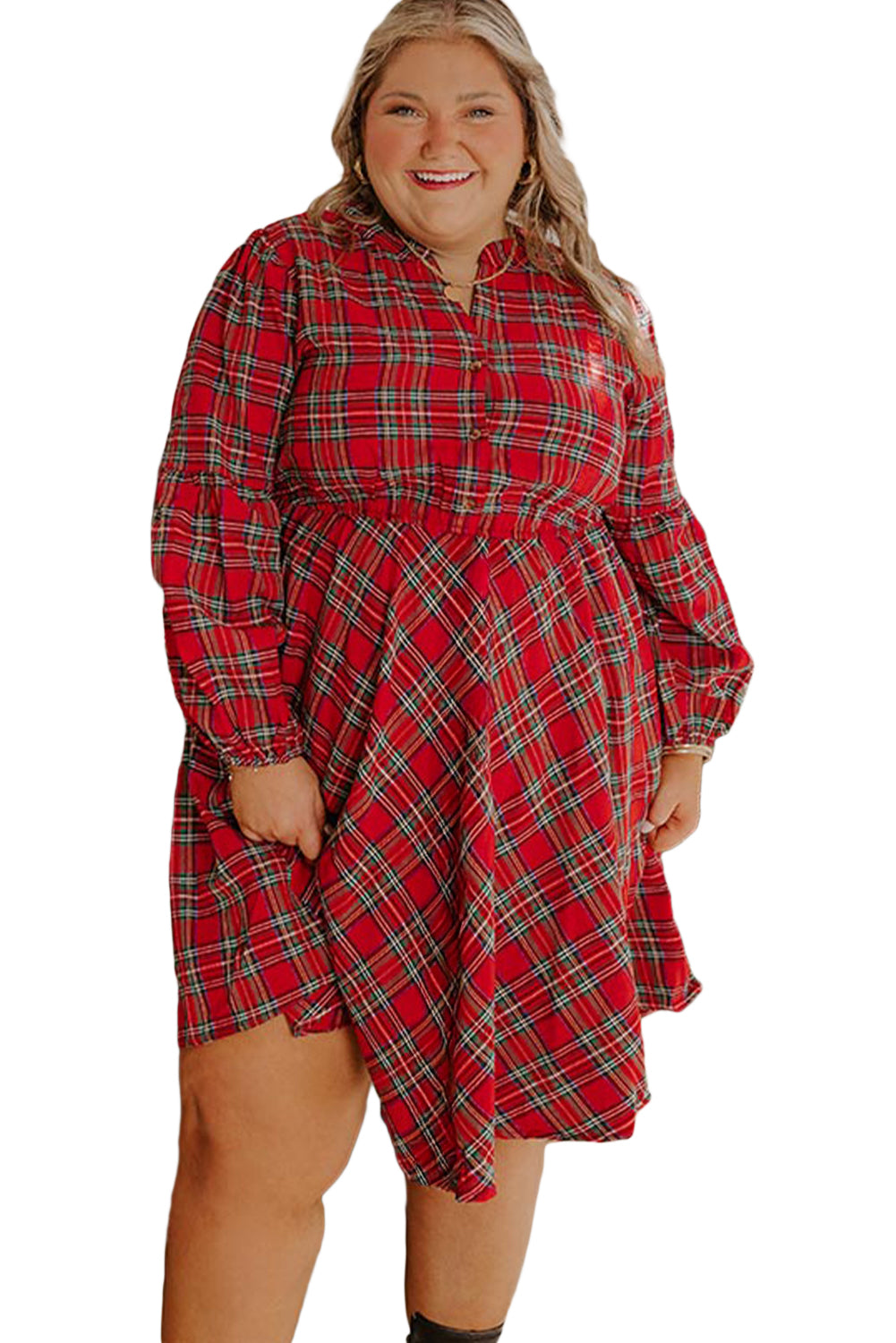 Red Christmas Plaid Holiday Dress - Plus