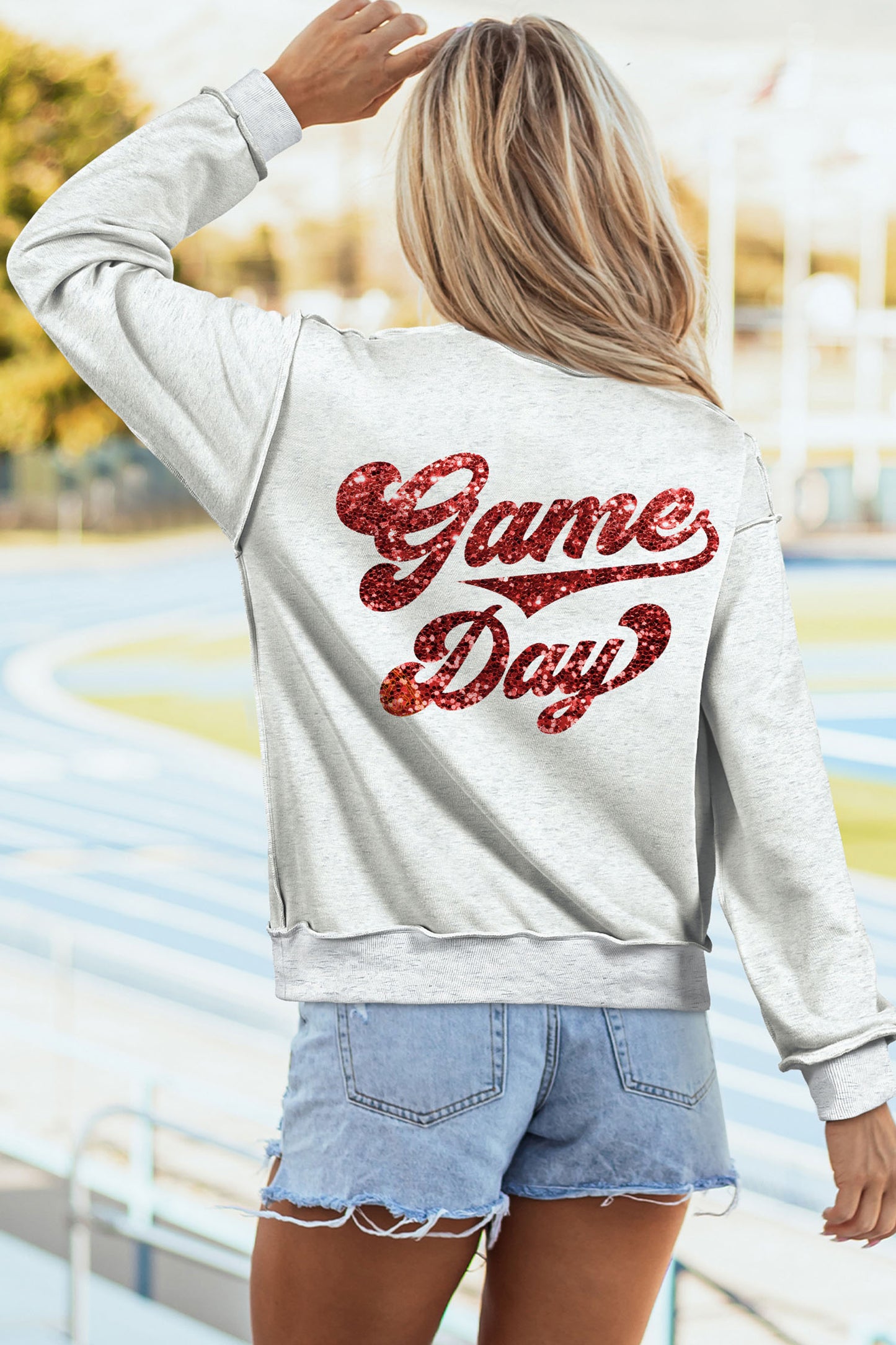 Light Grey Sequin Football Game Day Sweatshirt