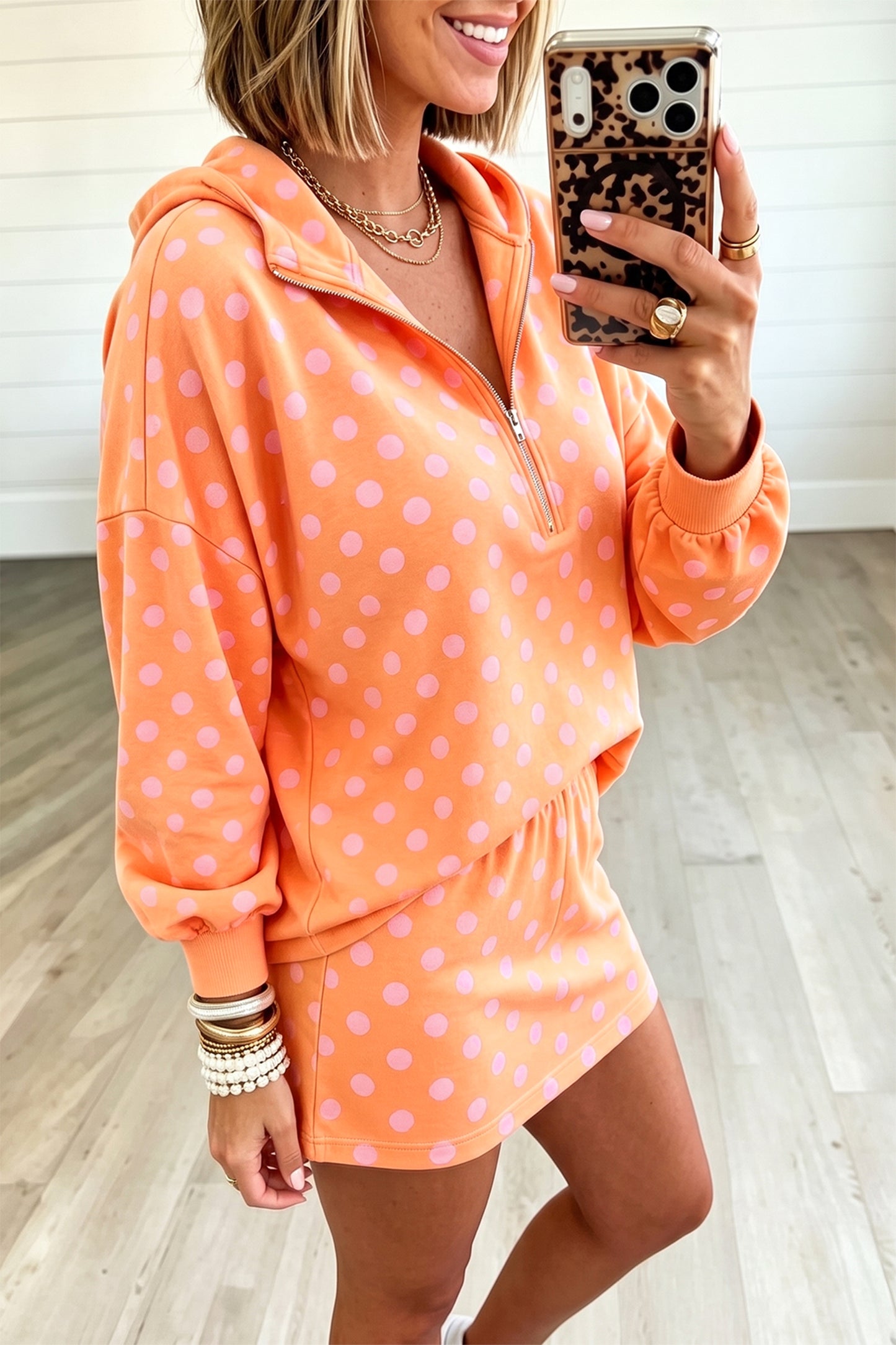 Polka Dot Hoodie & Mini Skort Set