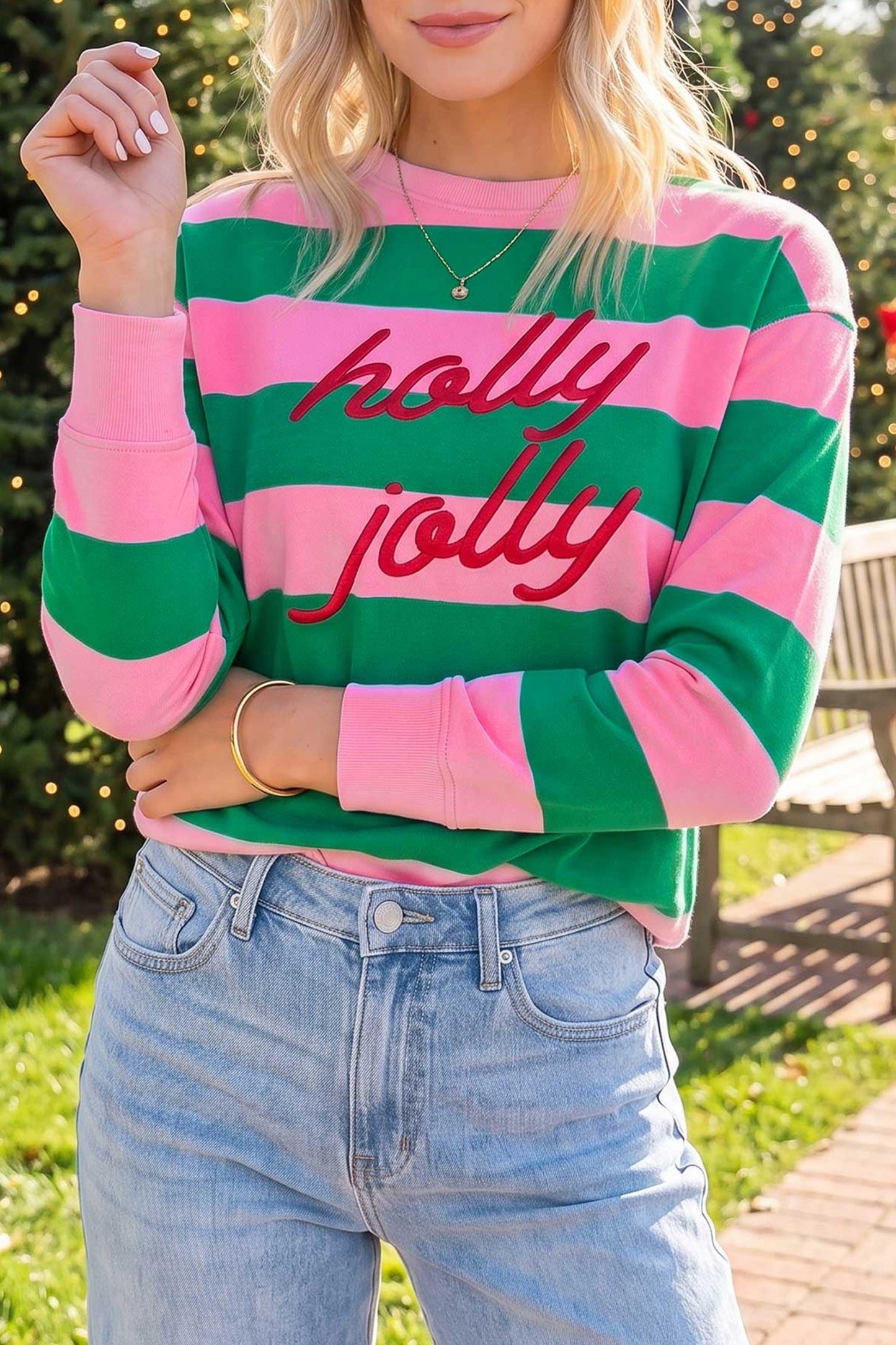 holly jolly Embroidered Sweatshirt