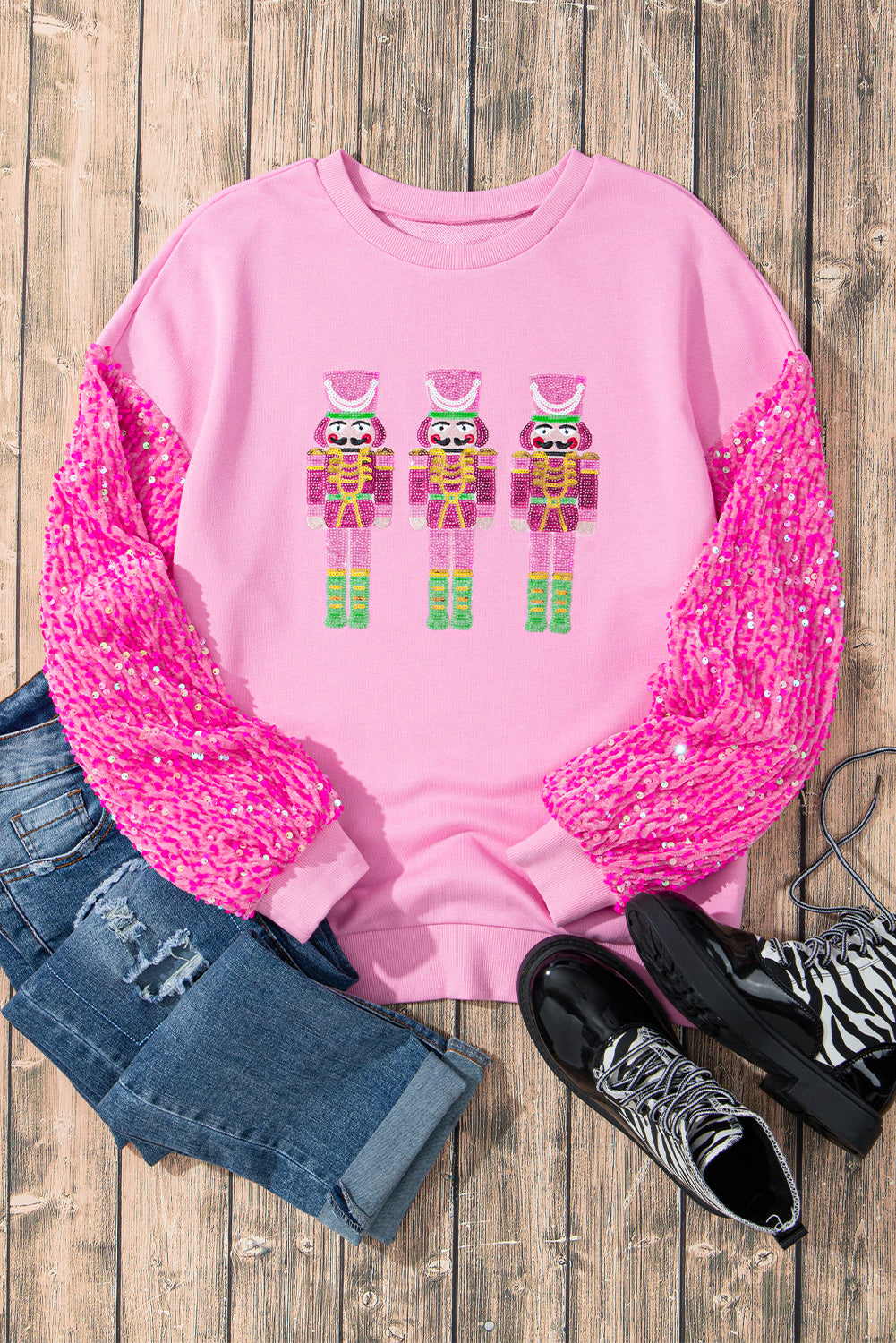 Pink Nutcracker Sequin Sleeve Sweatshirt