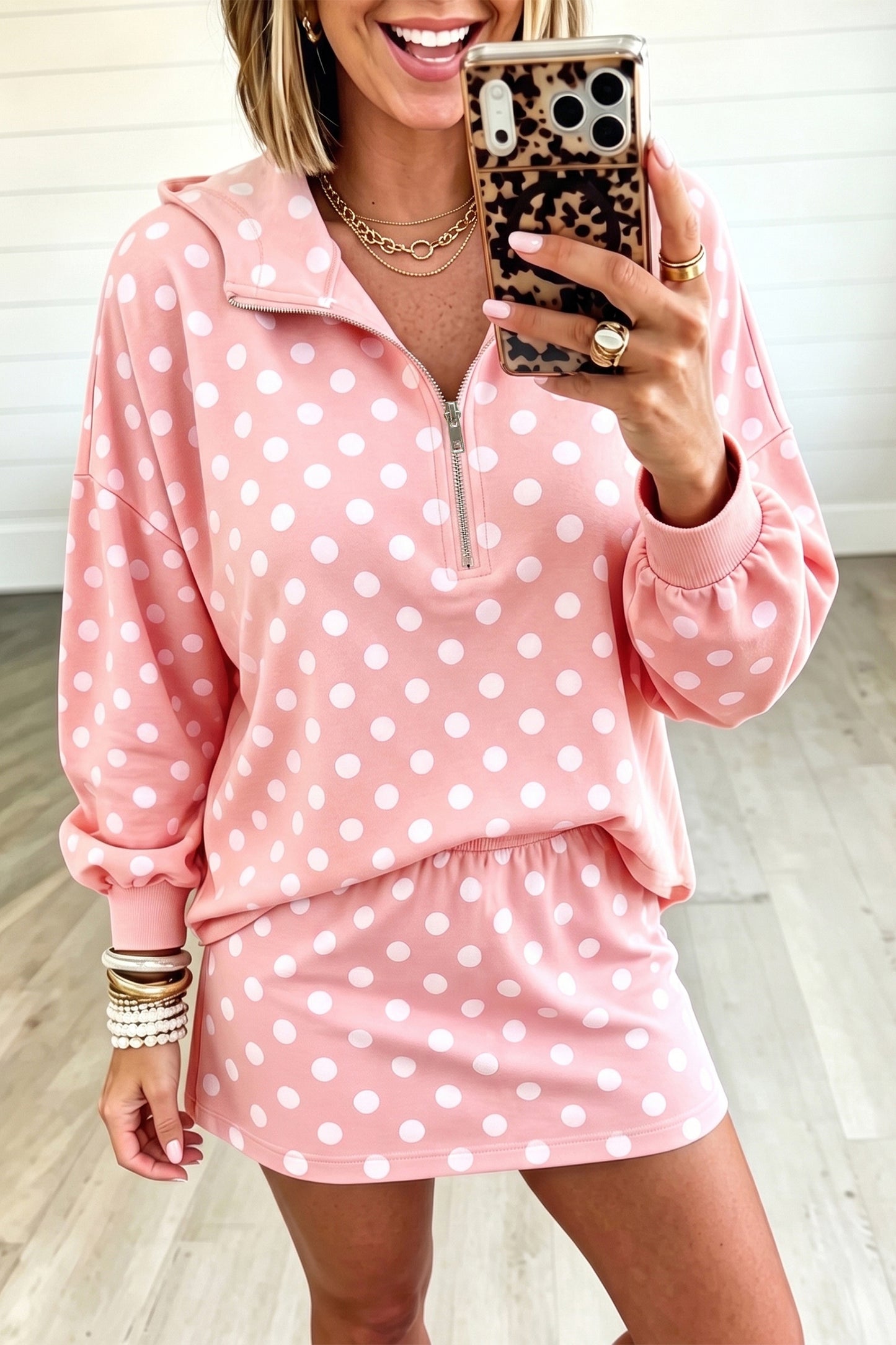Polka Dot Hoodie & Mini Skort Set