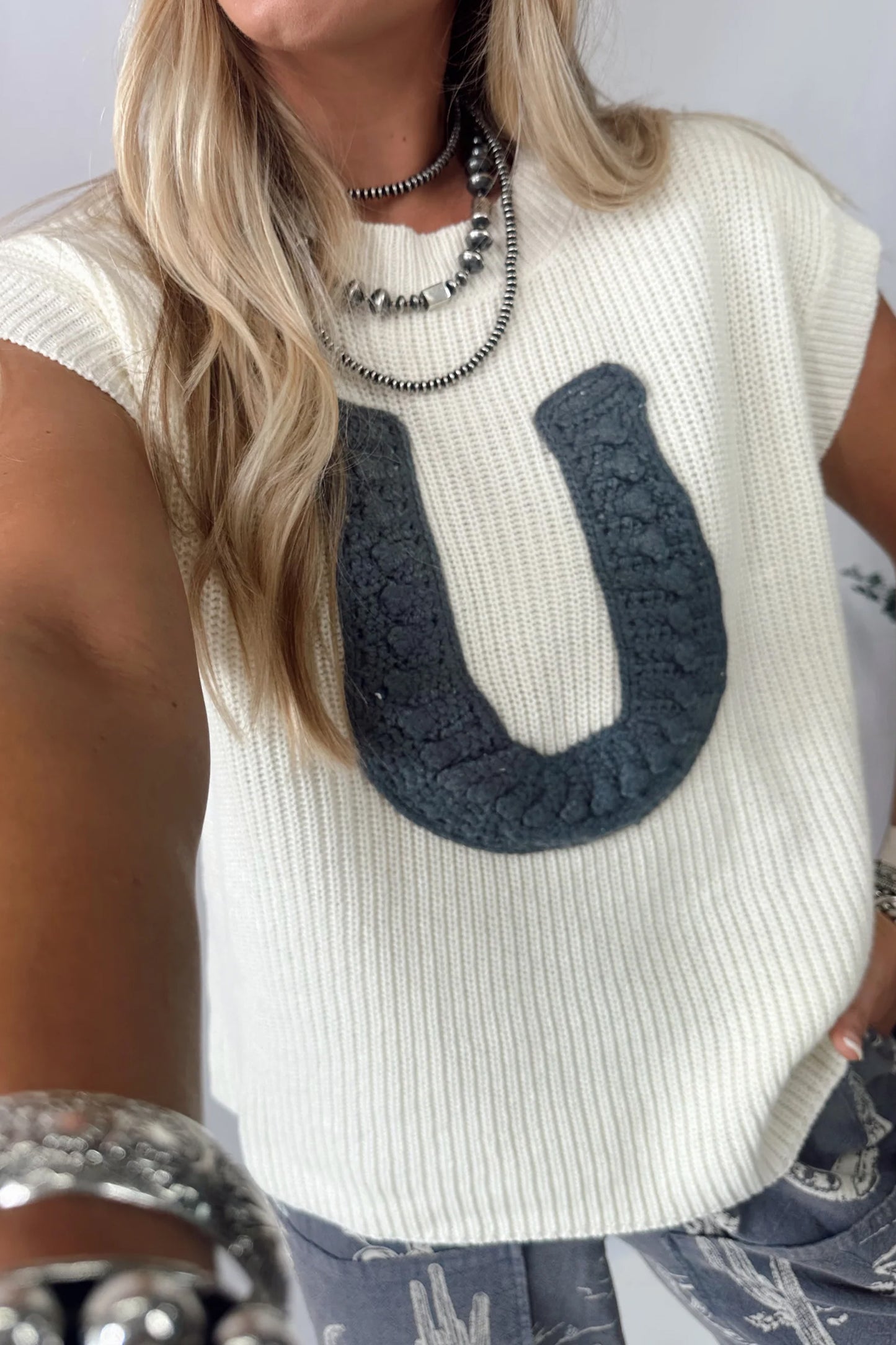 Crochet Horseshoe Short Sleeve Sweater