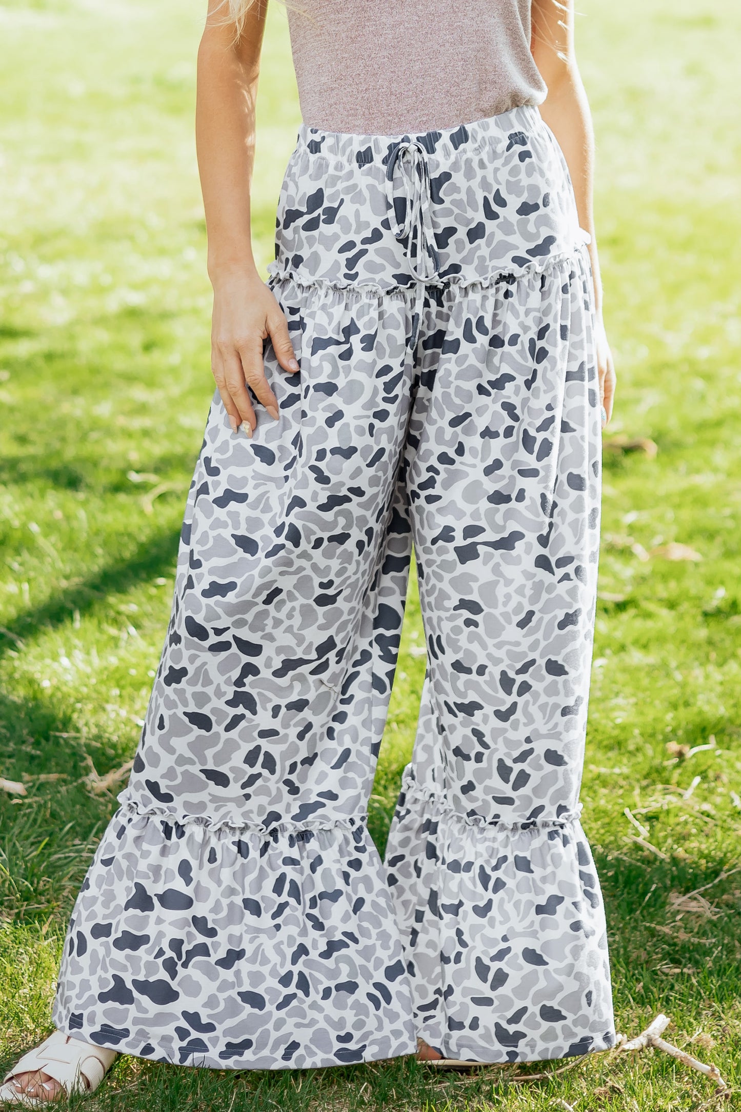 Camo Print Wide Leg Casual Pants