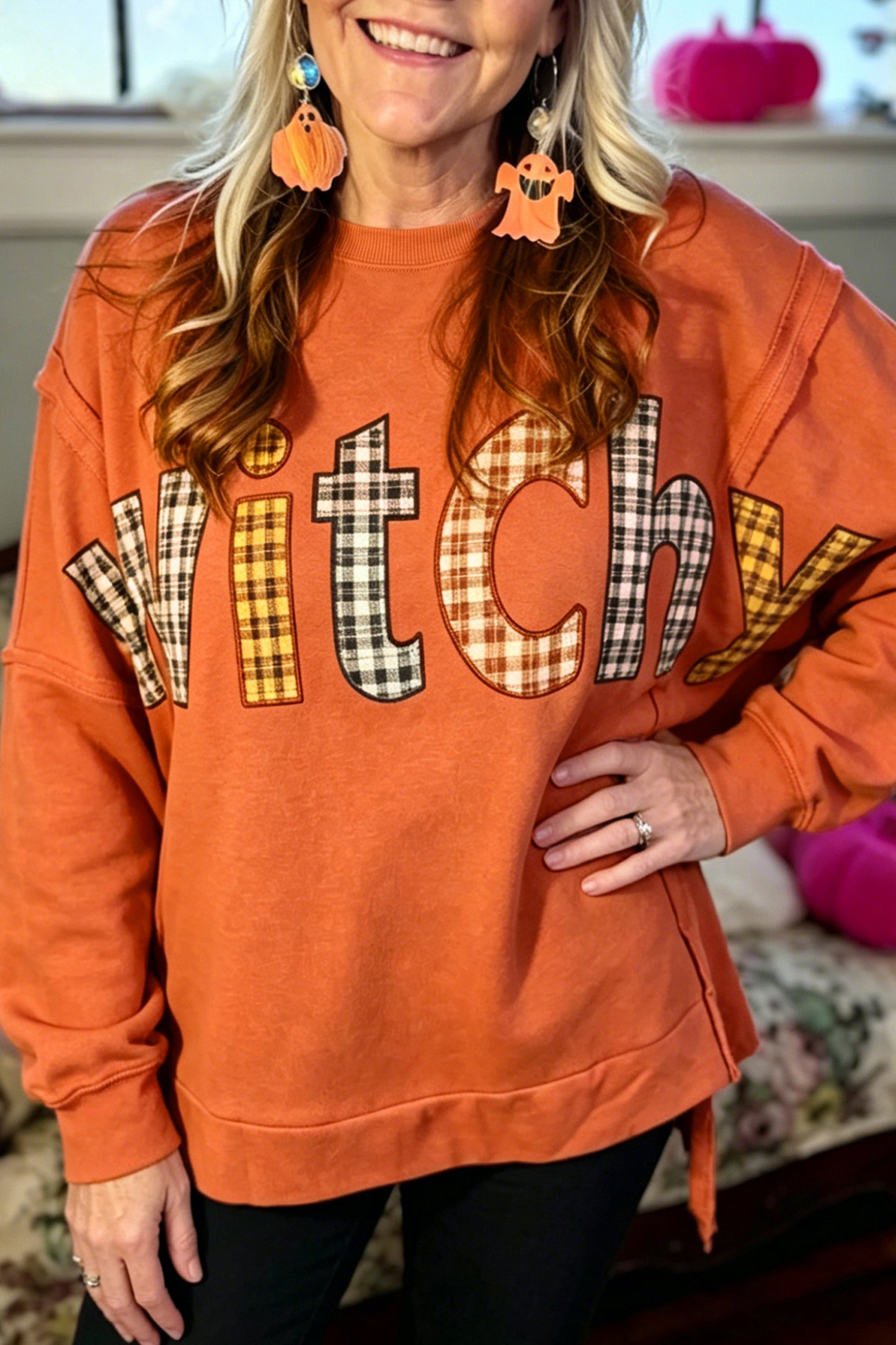 Witchy Plaid Patch Sweatshirt