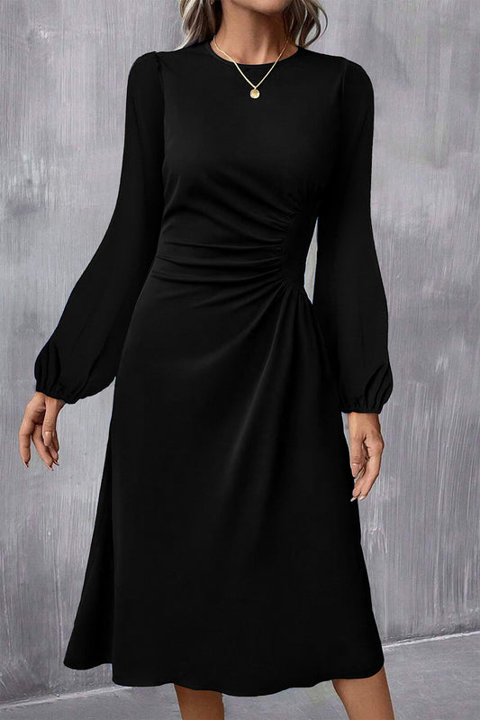 Black Lantern Sleeve Midi Dress
