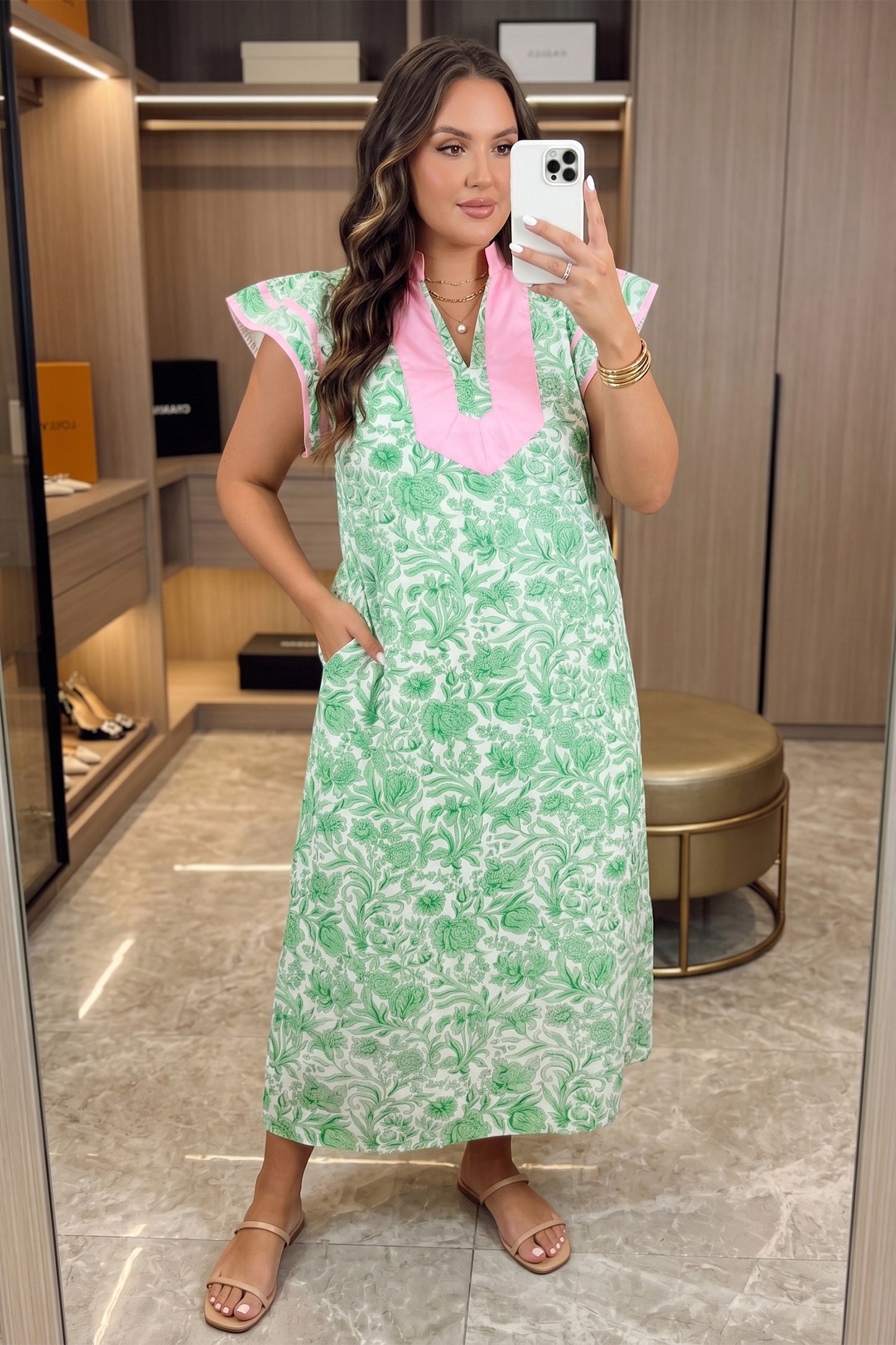 Green Floral Caftan - Plus