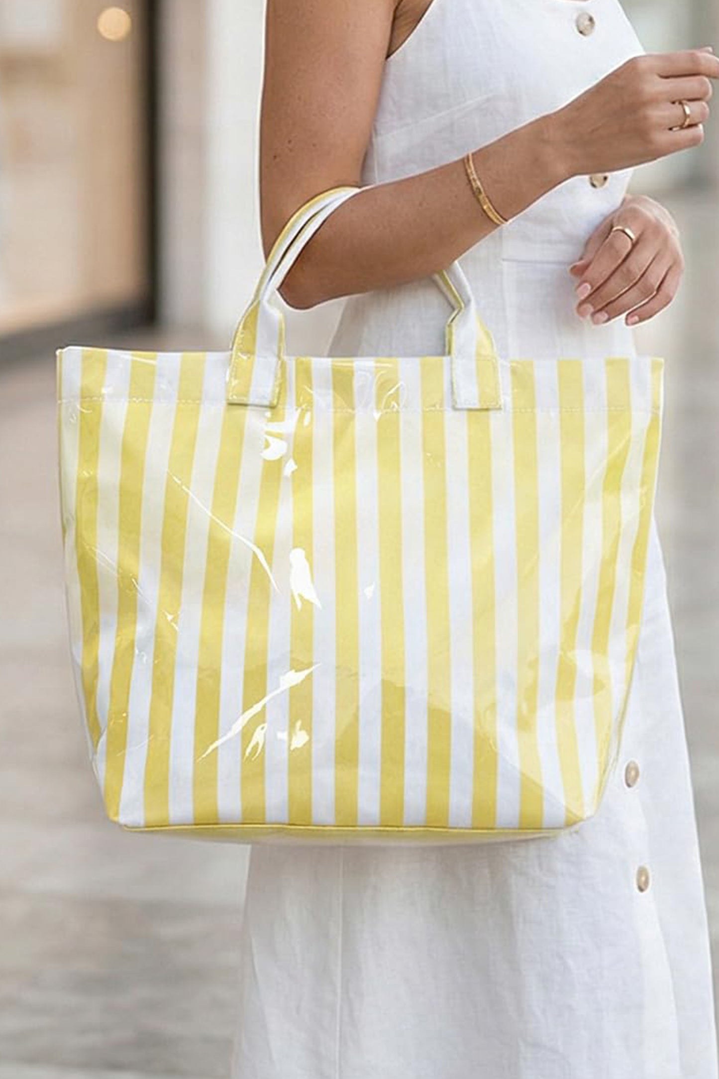 Large Waterproof Striped Carryall Tote Bag
