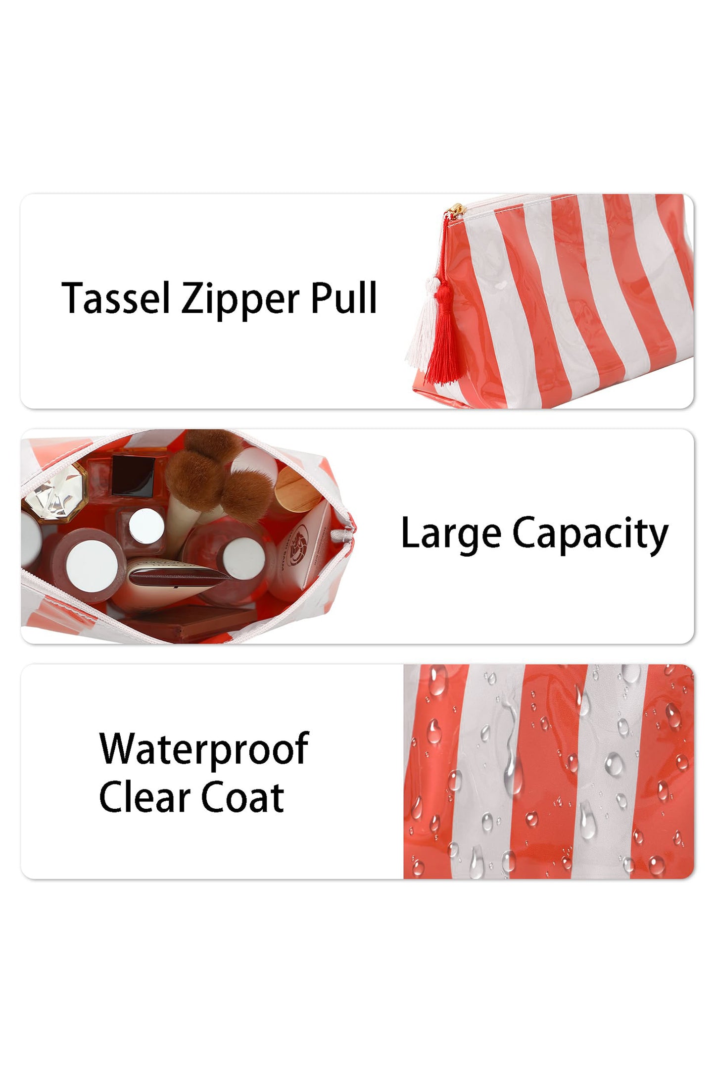 Striped Vinyl Waterproof  Zipper Bag