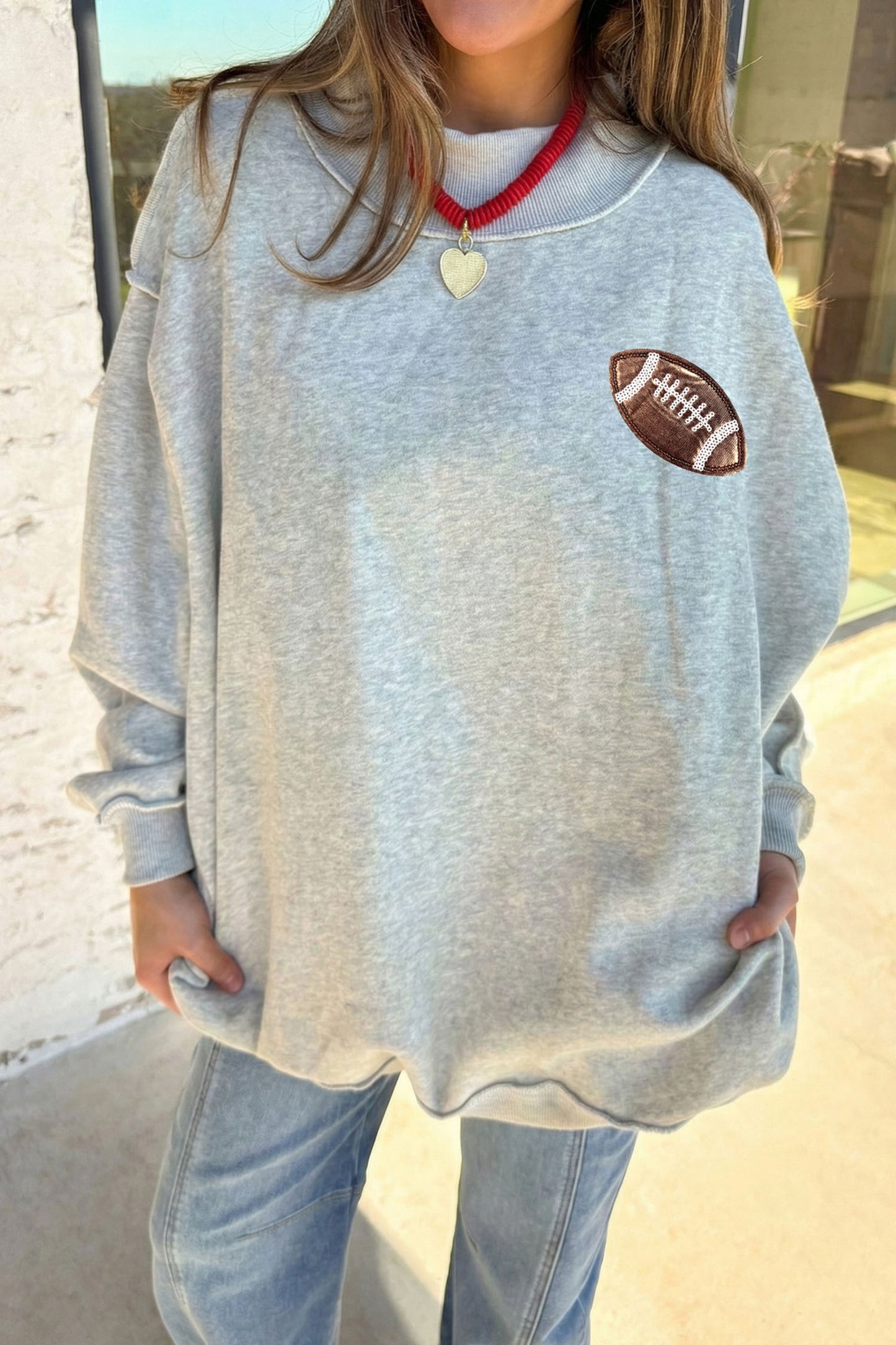 Light Grey Sequin Football Game Day Sweatshirt