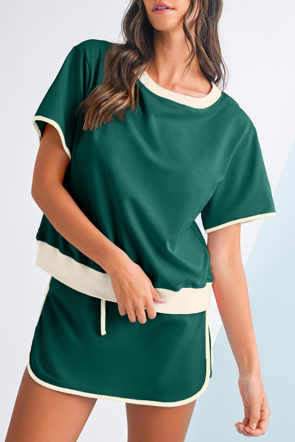 Contrast Trim Skort Set