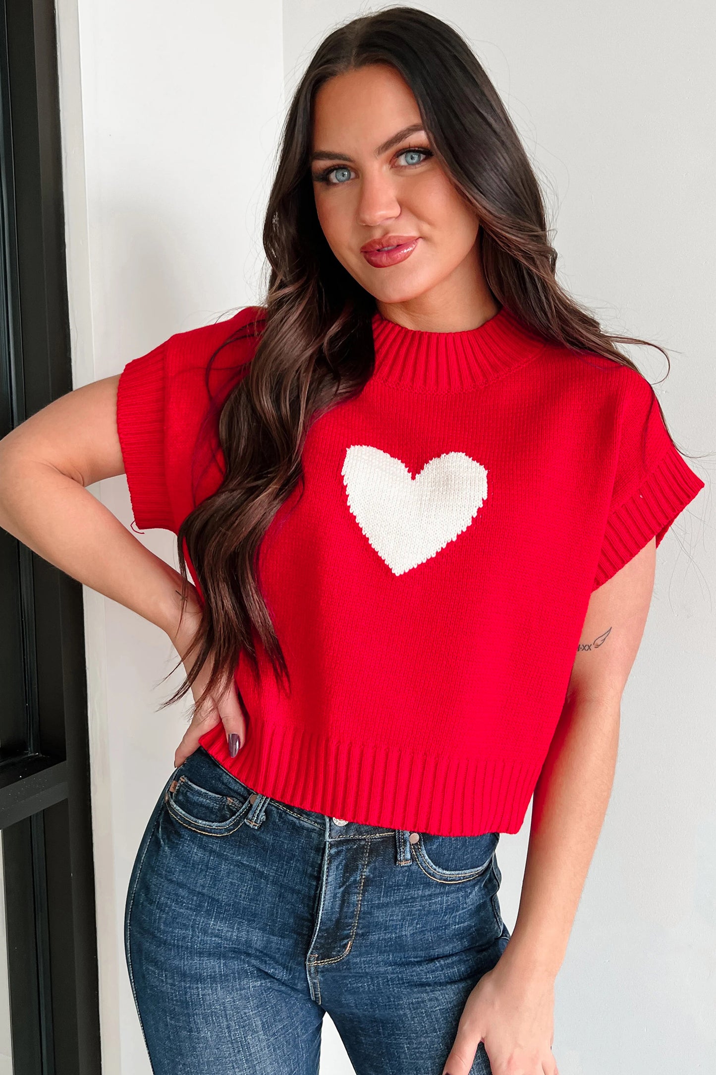 Heart Short Sleeve Sweater