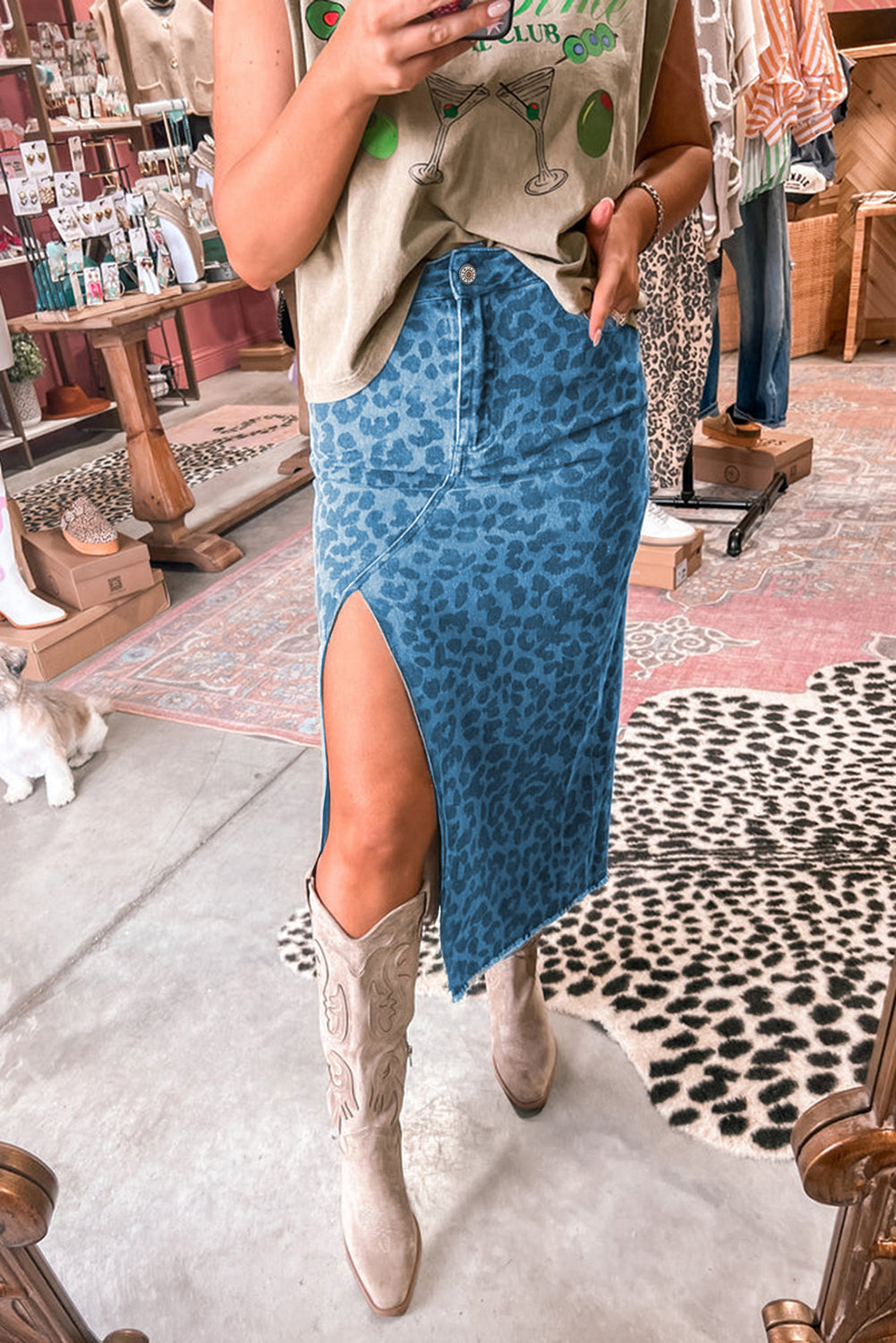 Leopard Denim Skirt