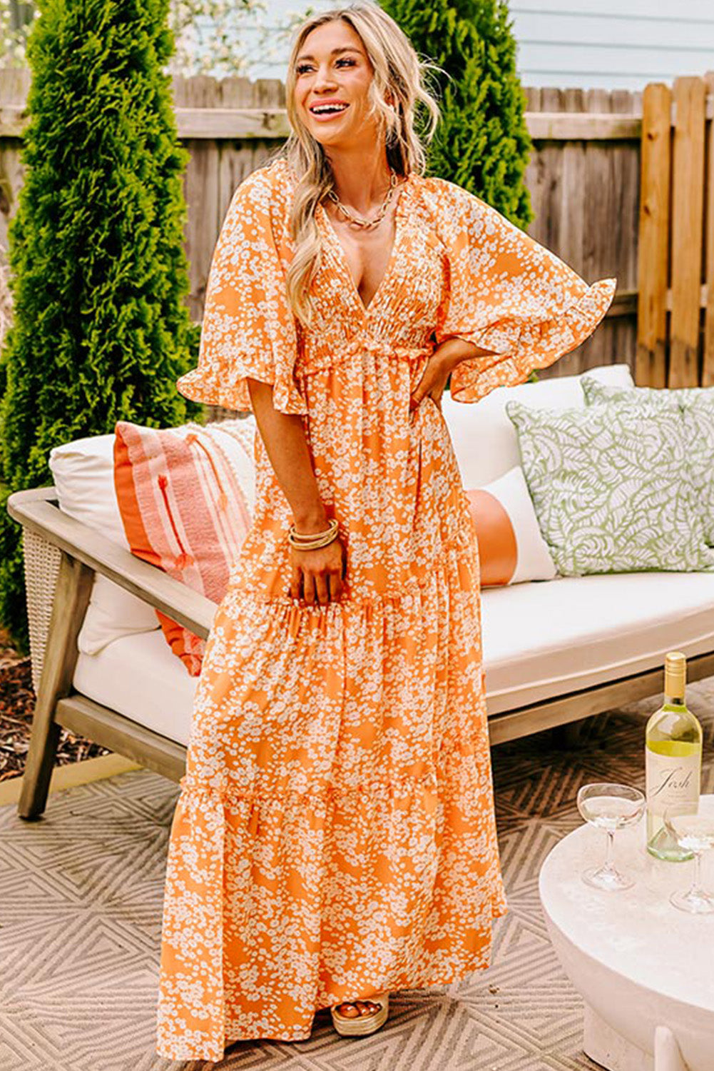 Orange Floral Maxi Dress