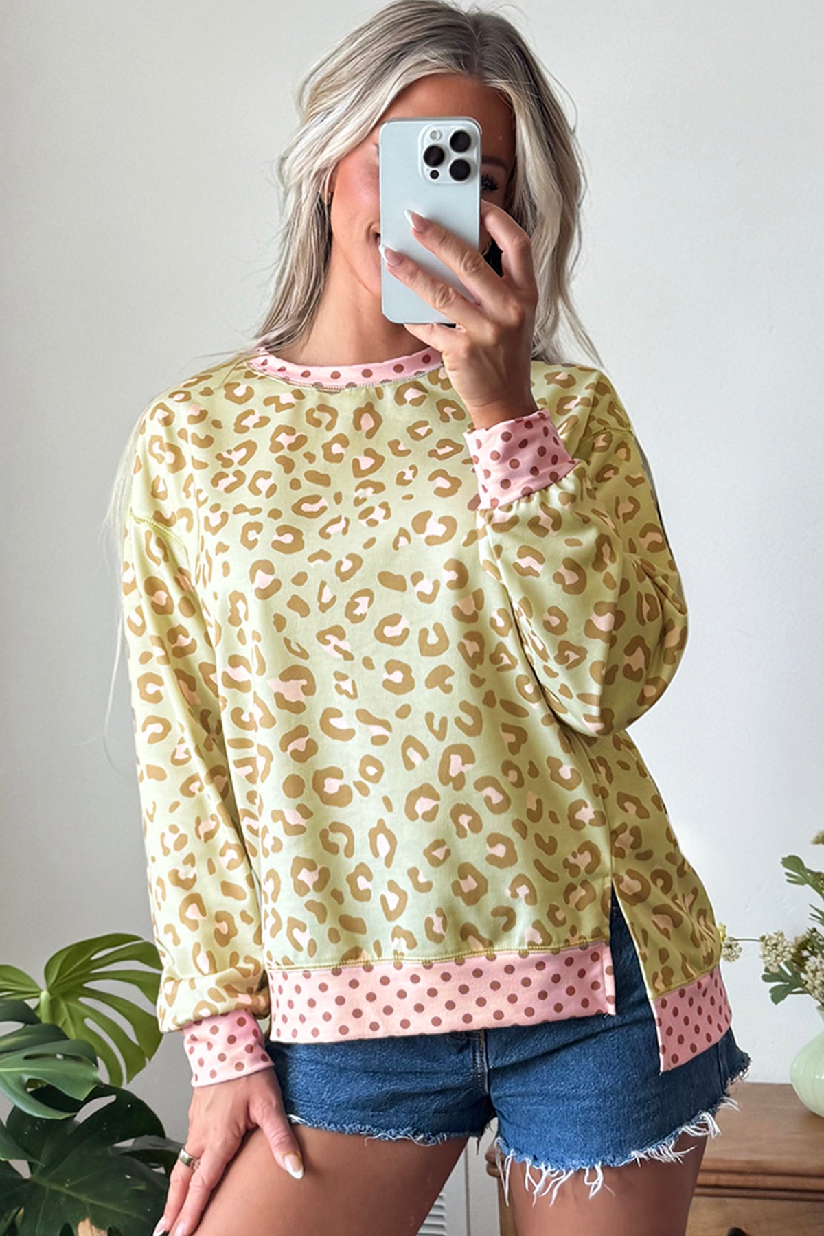 Leopard Polka Dot Trim Top
