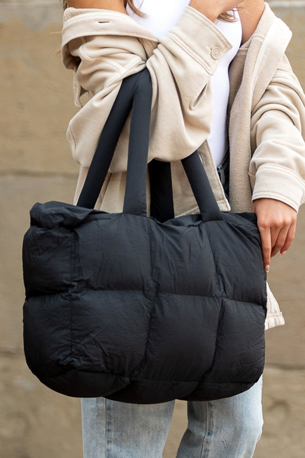 Quilted Puffy Zipped Tote Bag