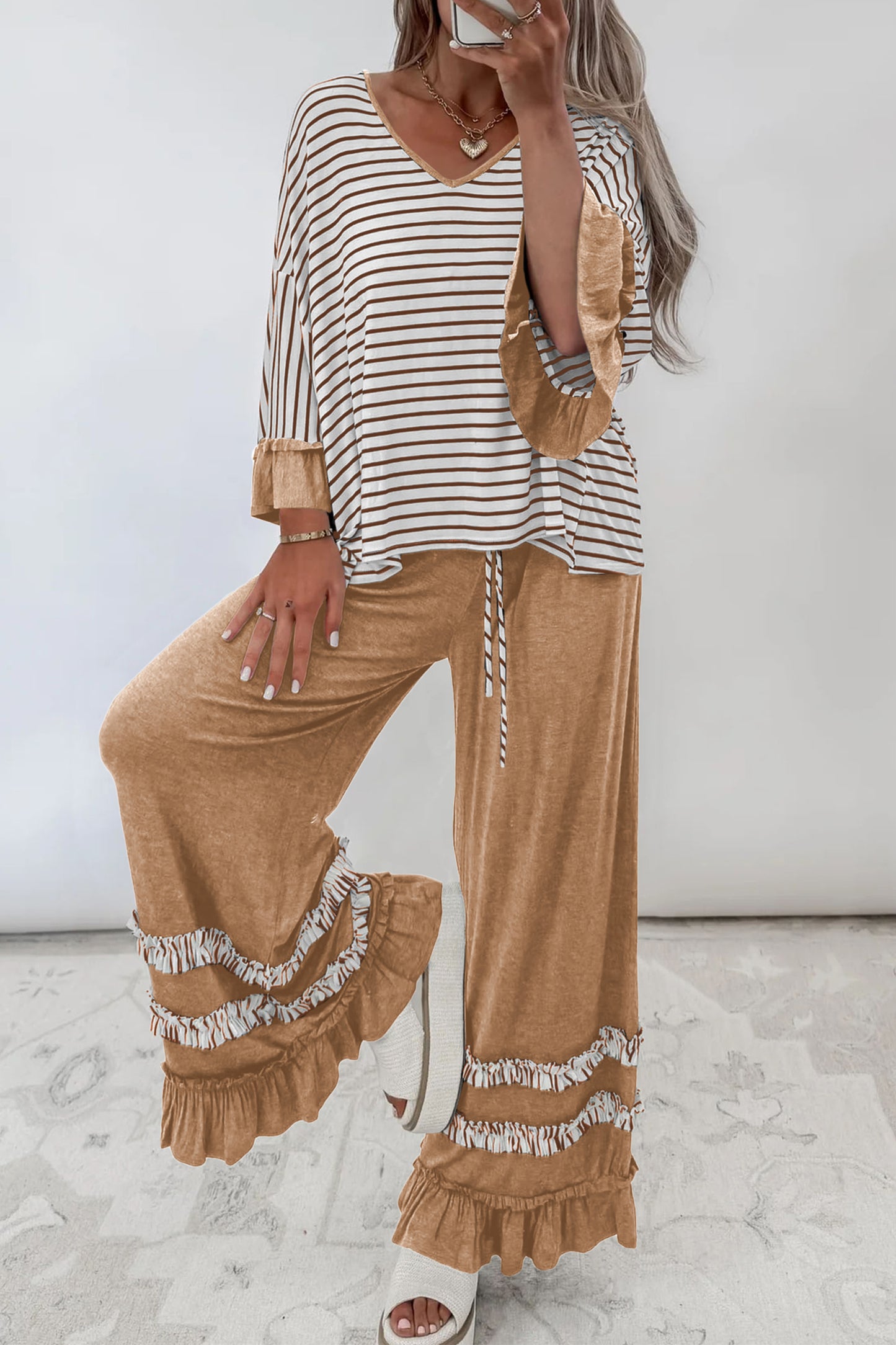 Ruffle Trim Top and Pants Set