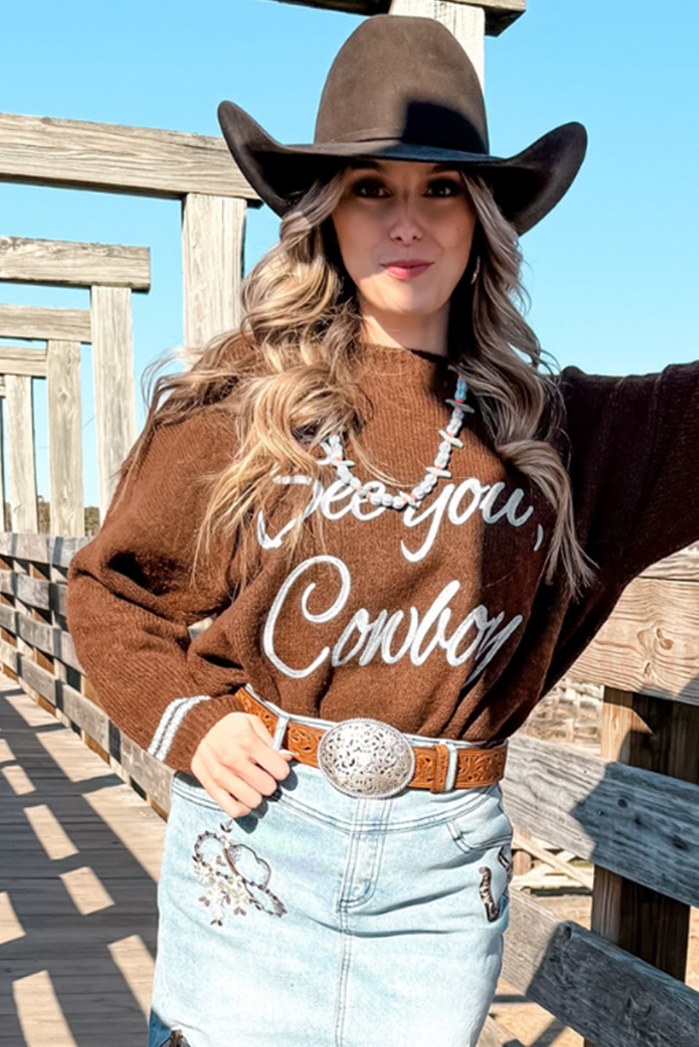 See You Cowboy Embroidered Sweater
