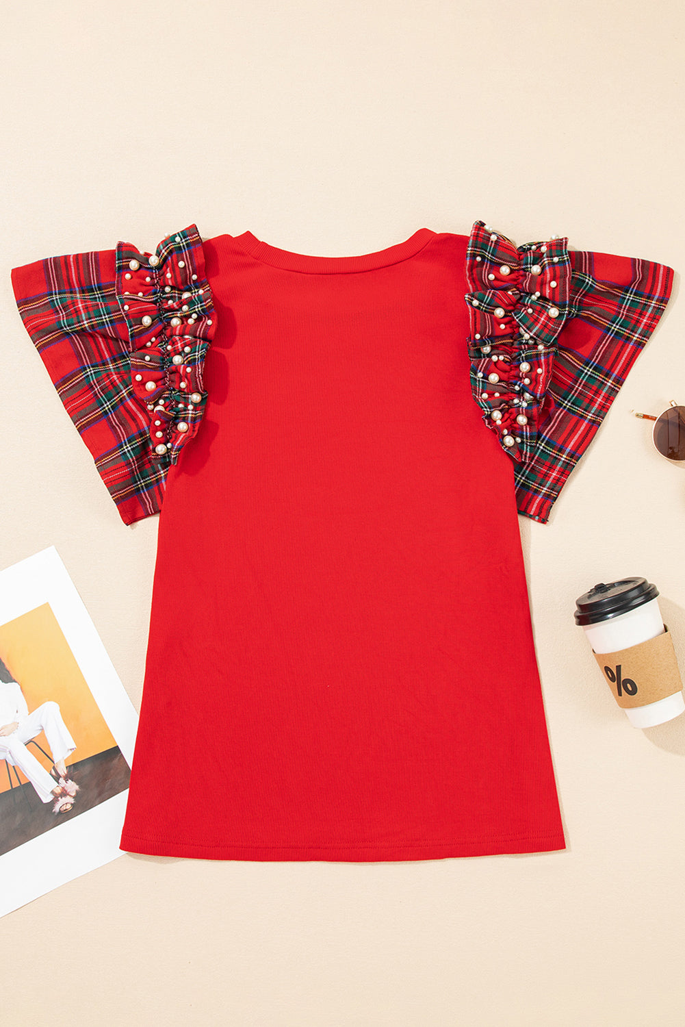 Sequin Christmas Tree Ruffled Sleeve T Shirt with Pearled Detail