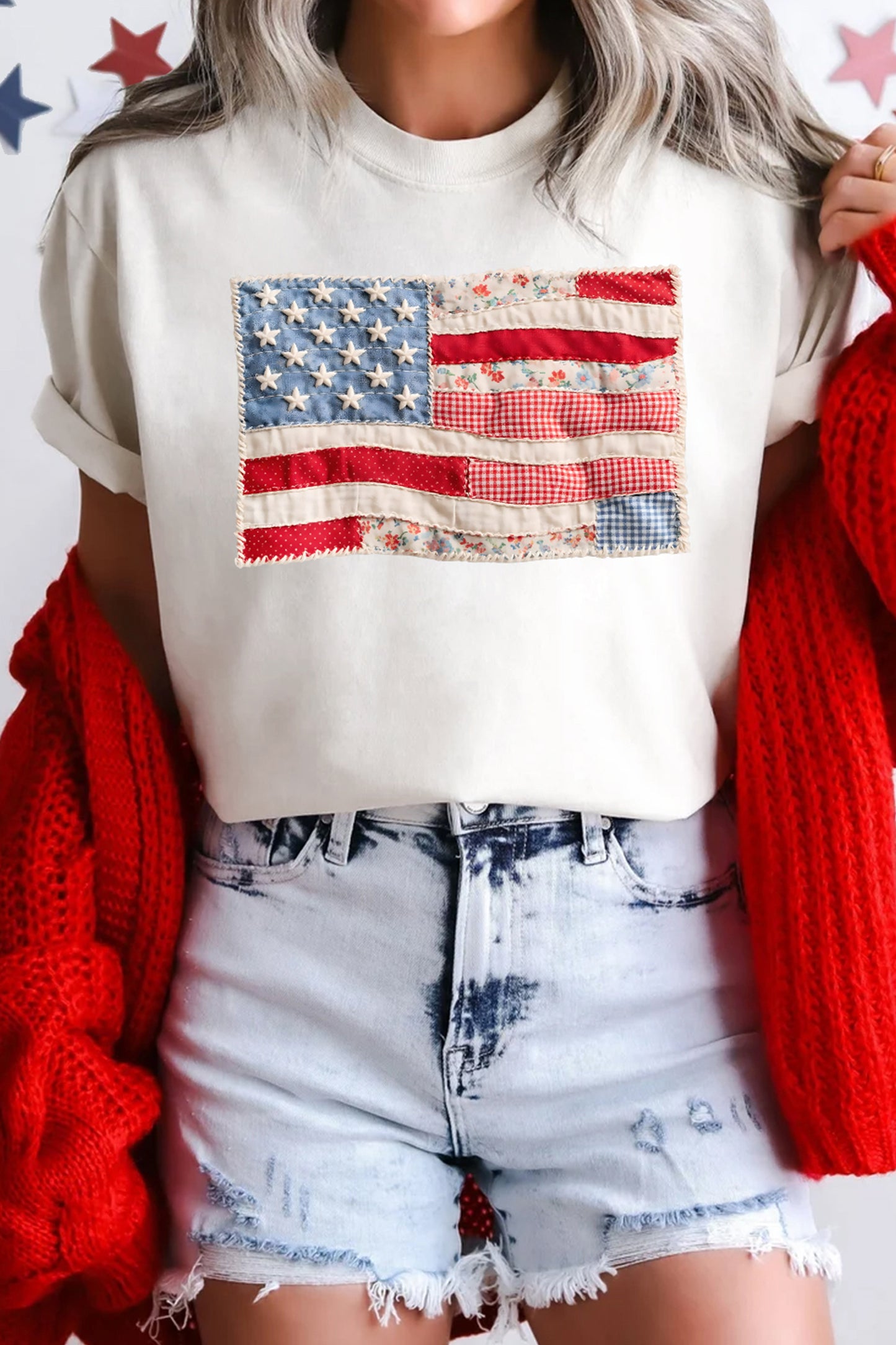 Patchwork Printed American Flag Tee