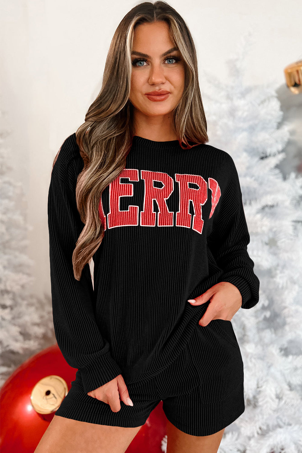 Corded MERRY Shorts Pajama Set