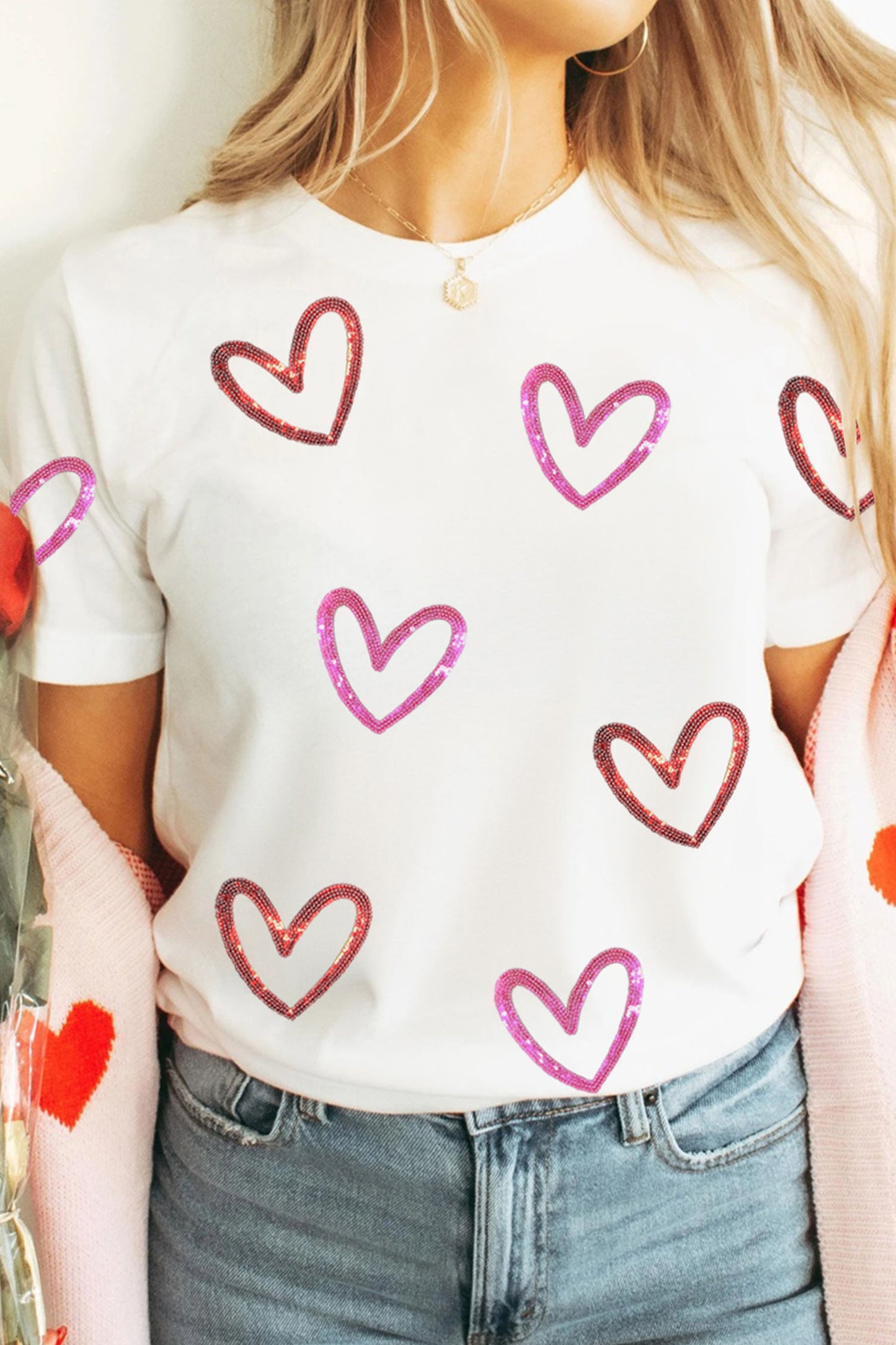 White Sequin Heart Tee