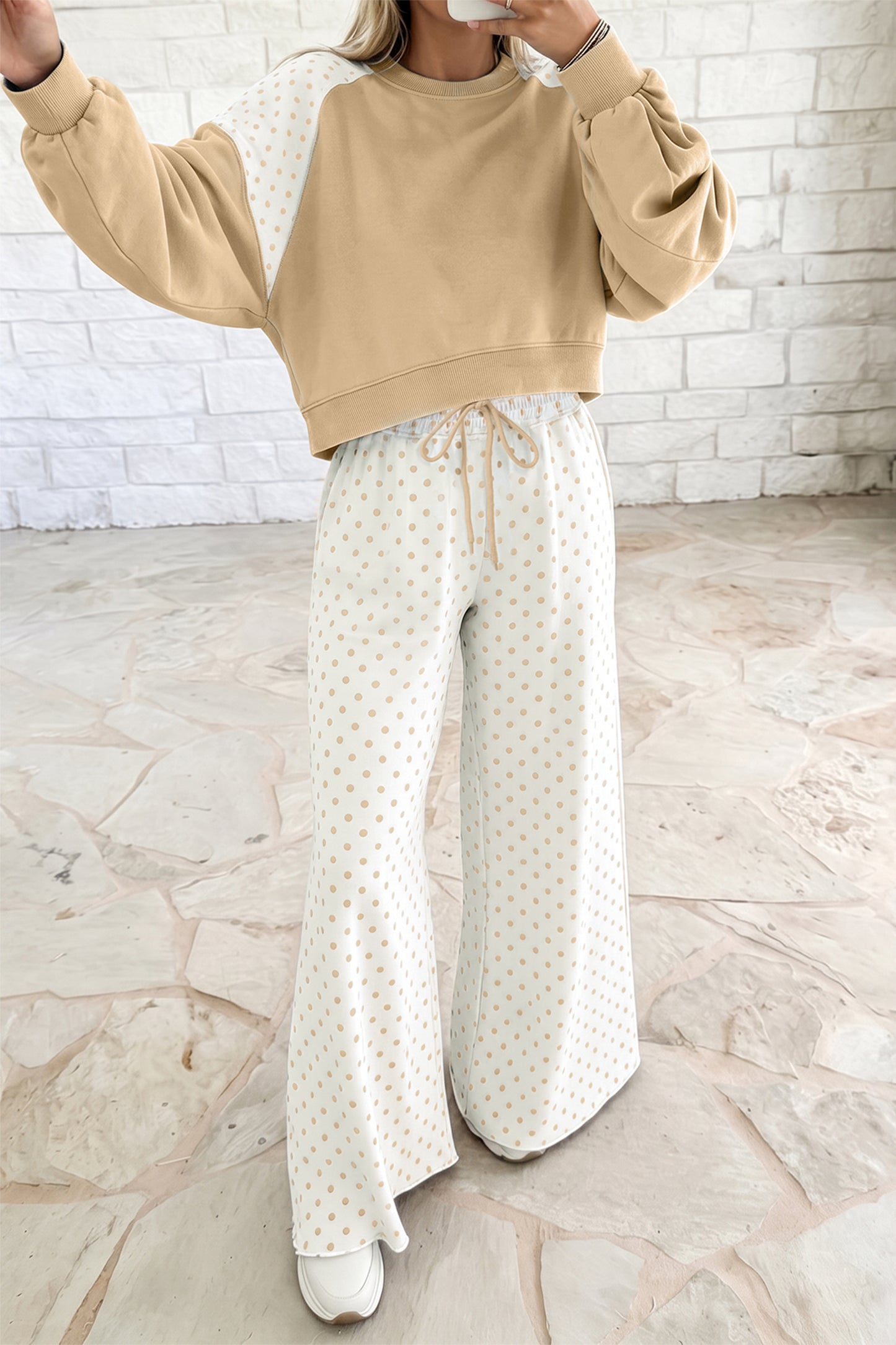 Polka Dot Patchwork Pants Set