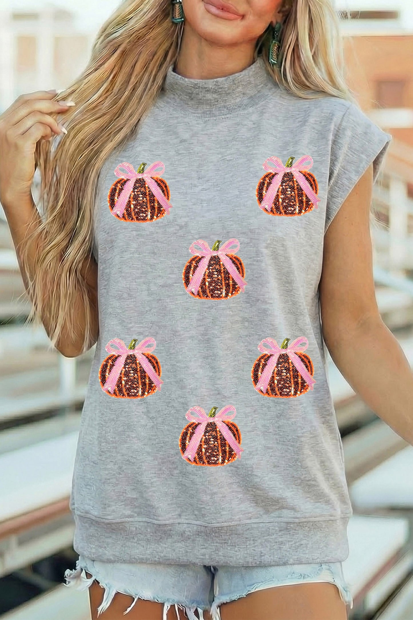 Grey Sequin Pumpkin Top