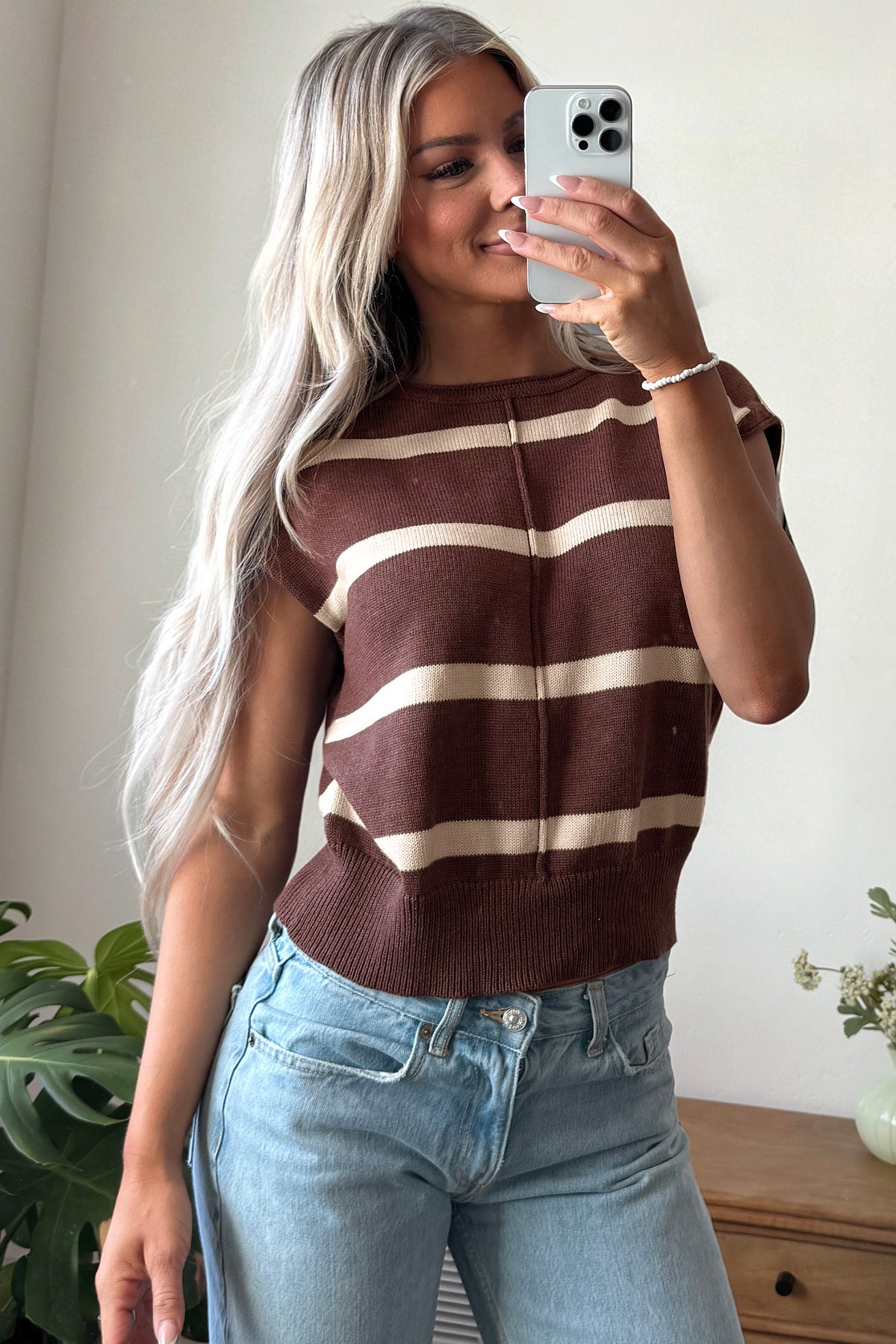 Western Stripe Short Sleeve Sweater