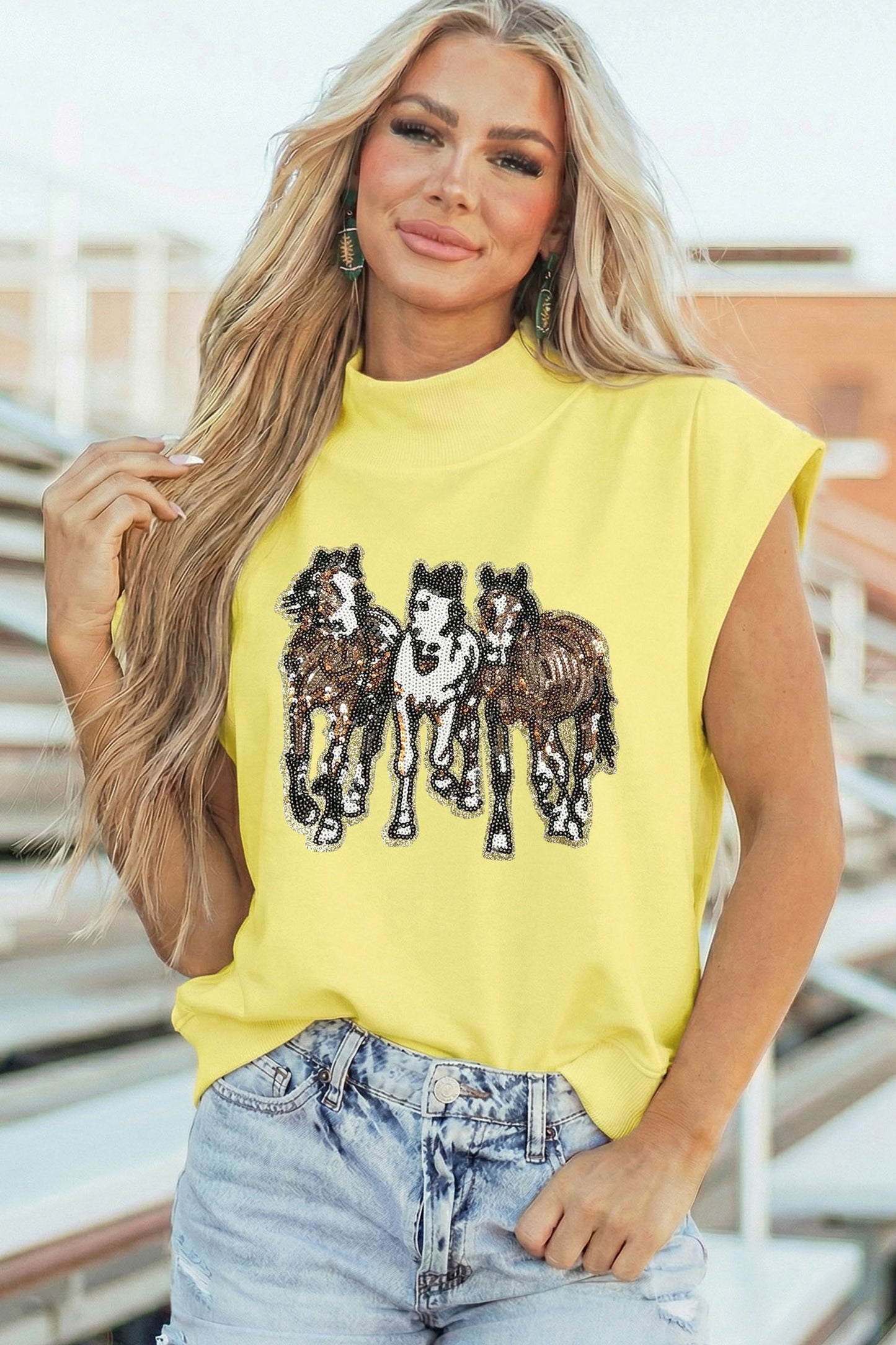 Sequin Horses Top