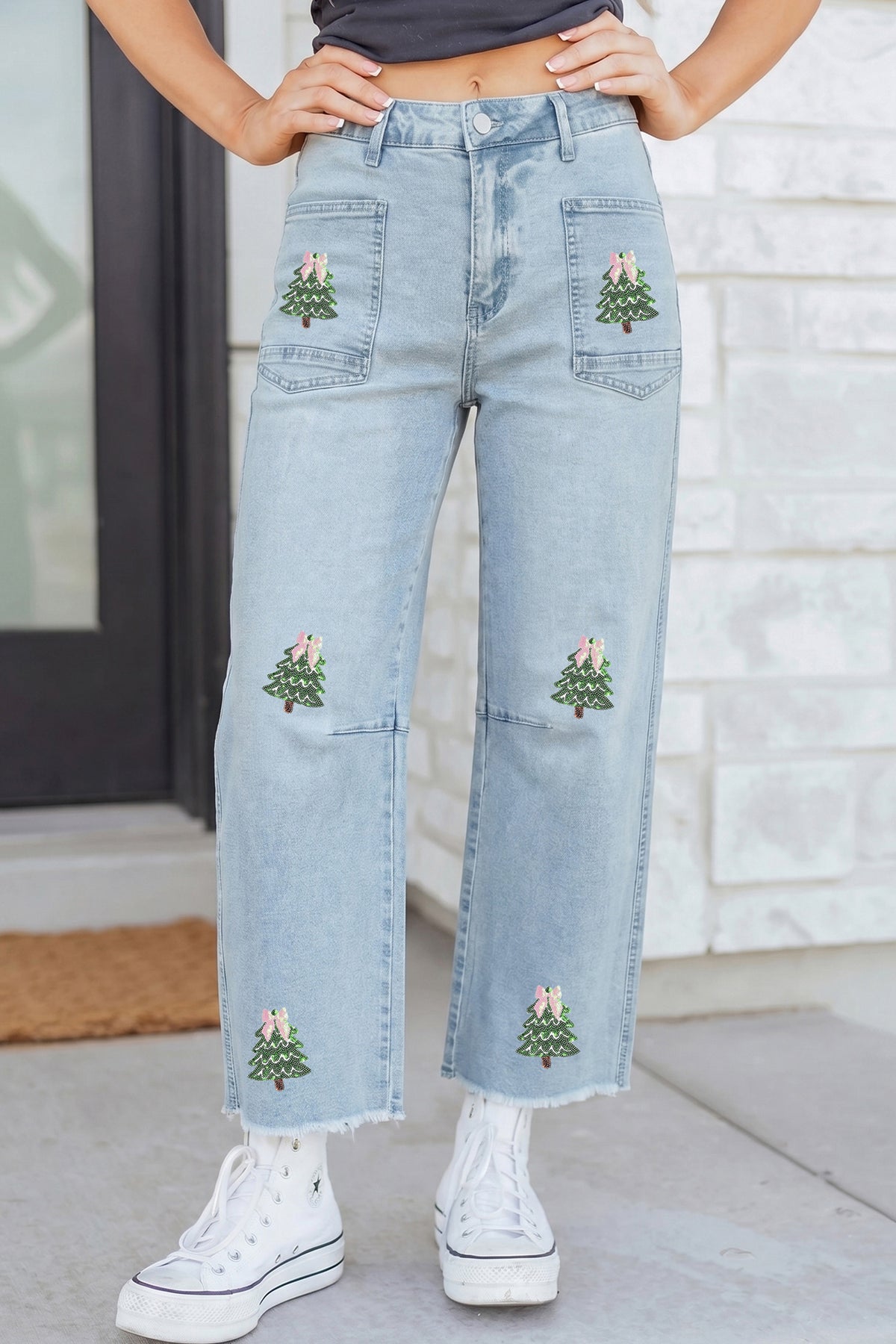 Sequin Christmas Tree Ankle Jeans