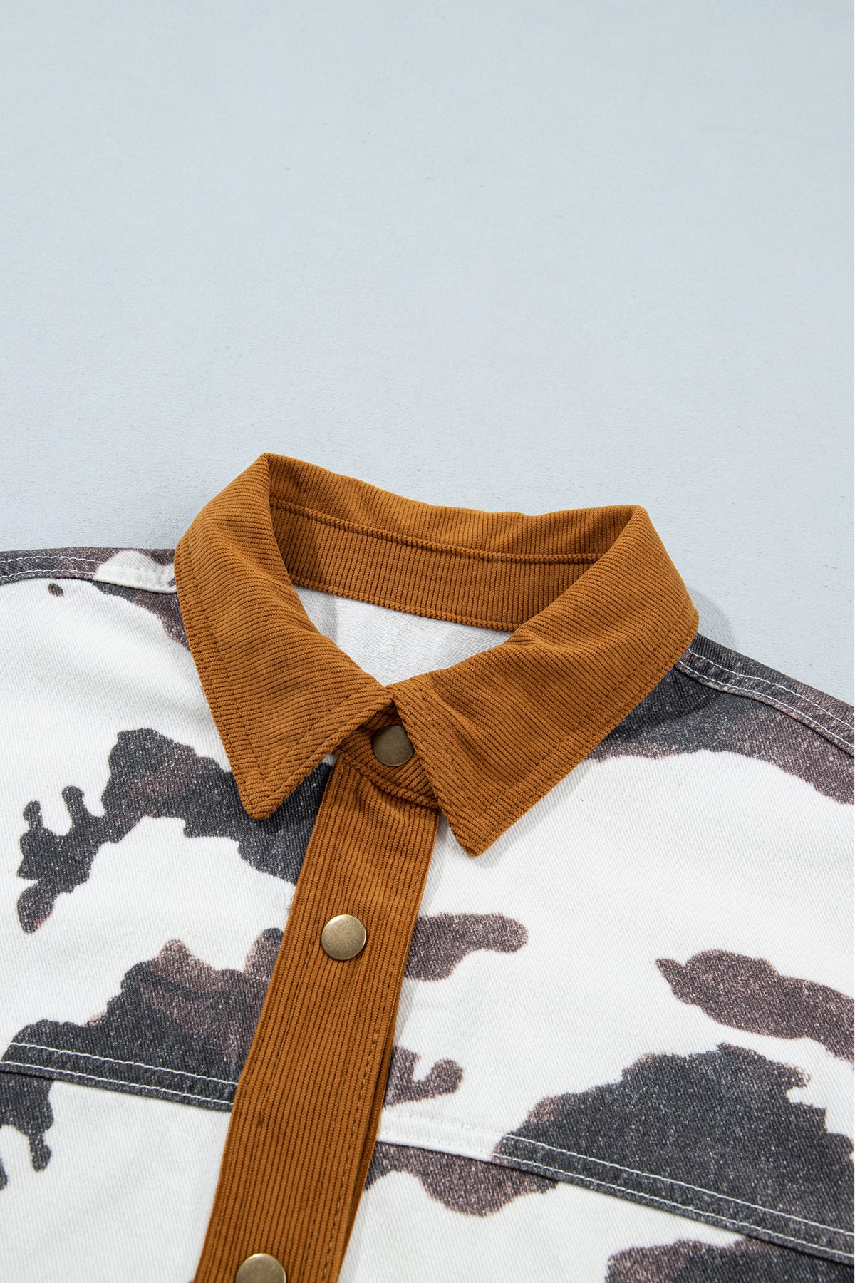 Cow Print Button-Up Denim Jacket