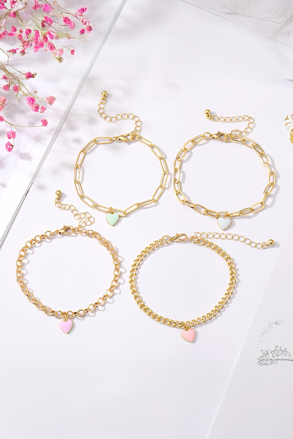 Gold Heart Multi Layer Adjustable Chain Bracelet