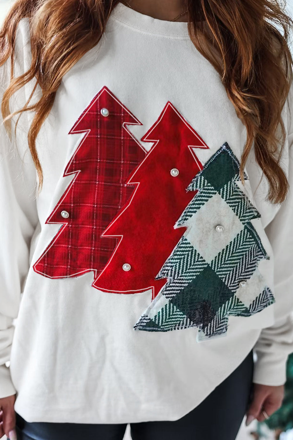Christmas Tree Sweatshirt with Pearl Accents