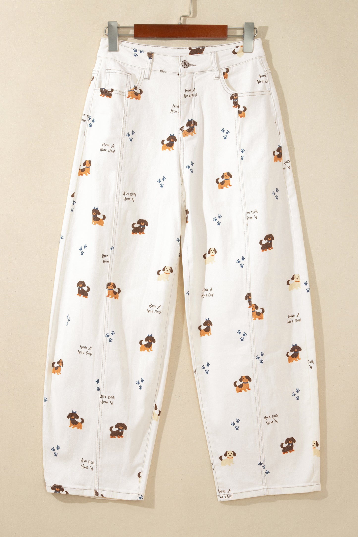 Dog Print Wide Leg Jeans