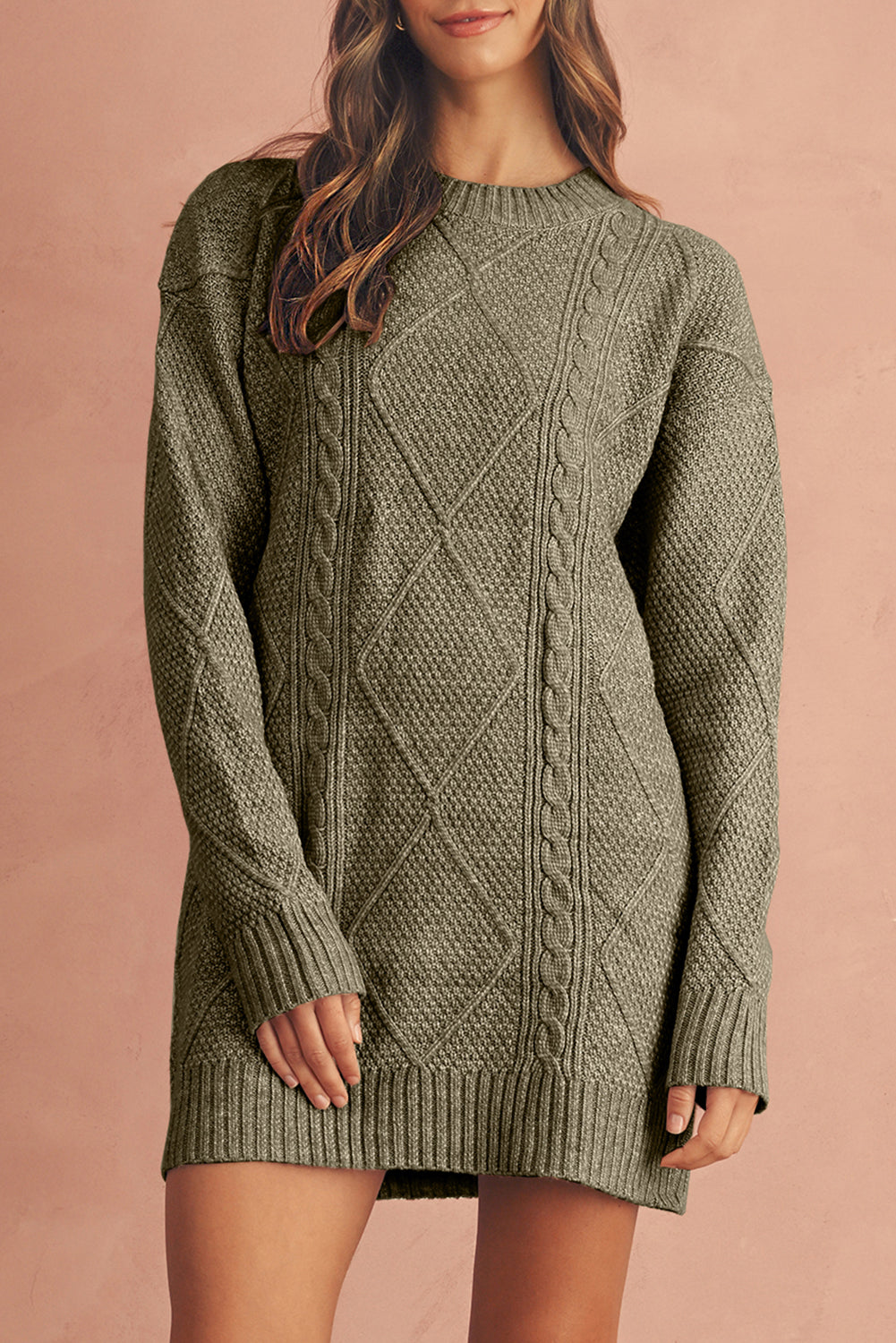 Relaxed Cable Knit  Sweater Dress