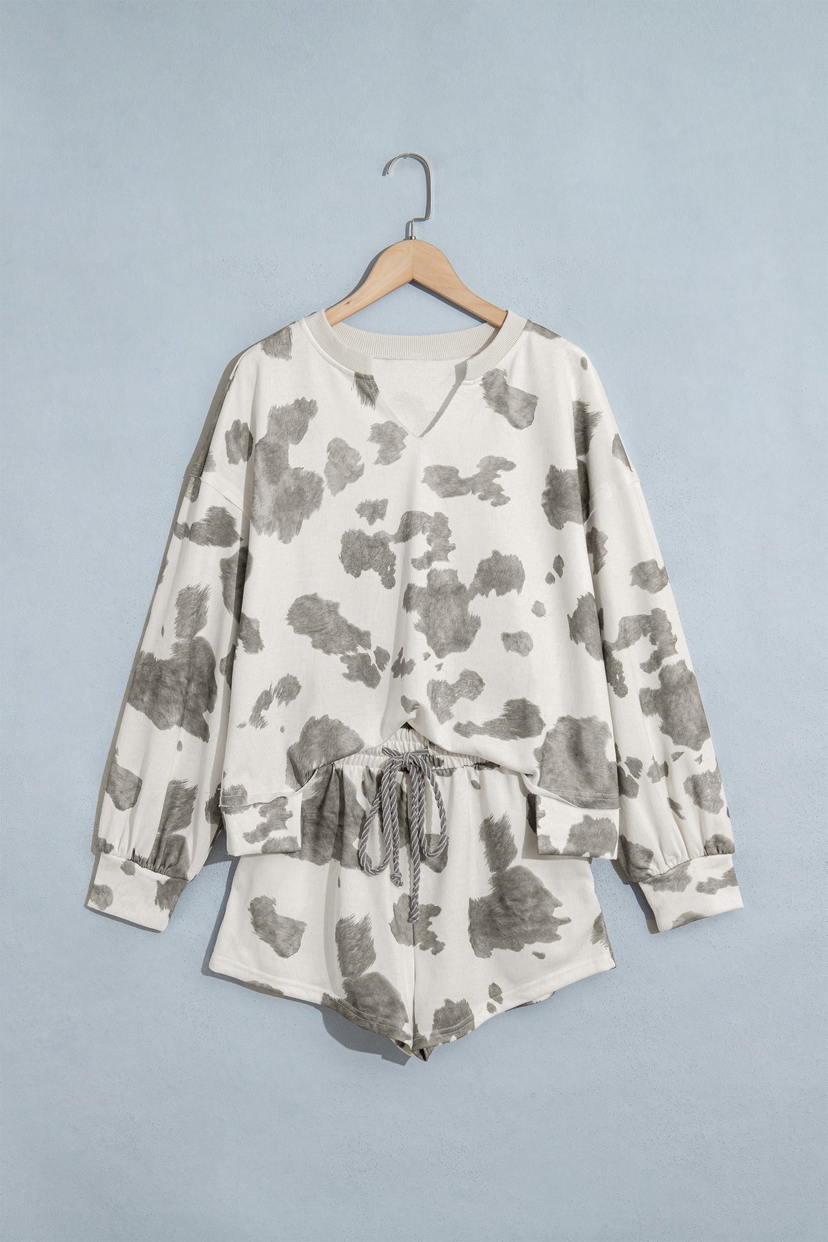 Grey Cow Print Western Two-Piece Set