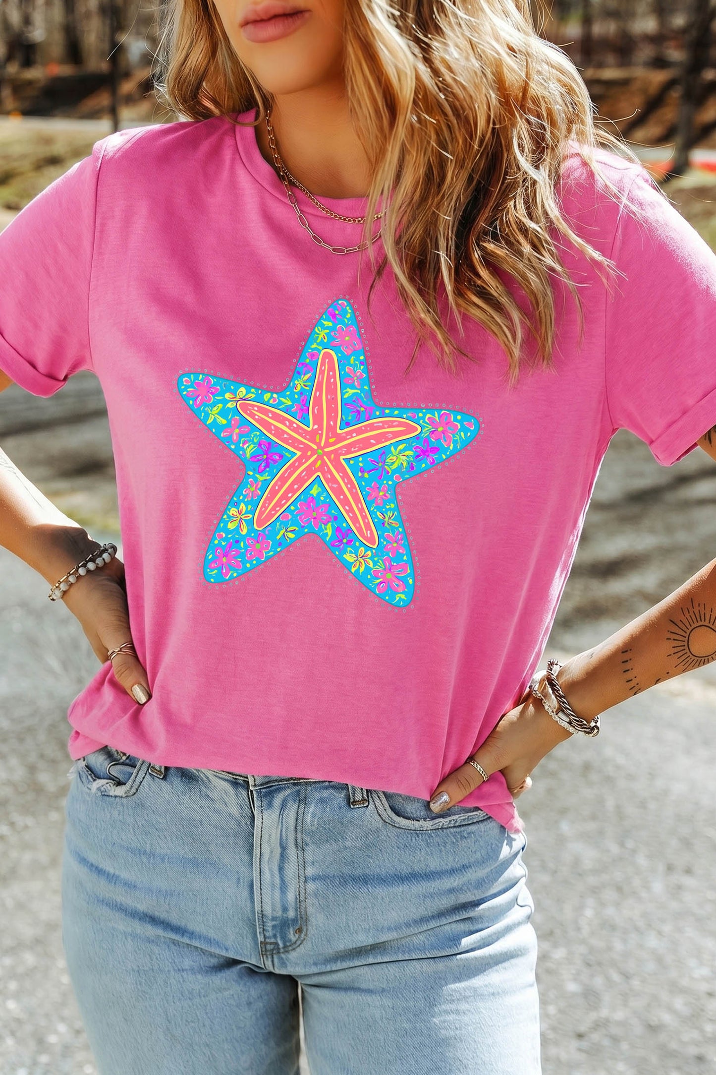 Pink Floral Starfish Tee