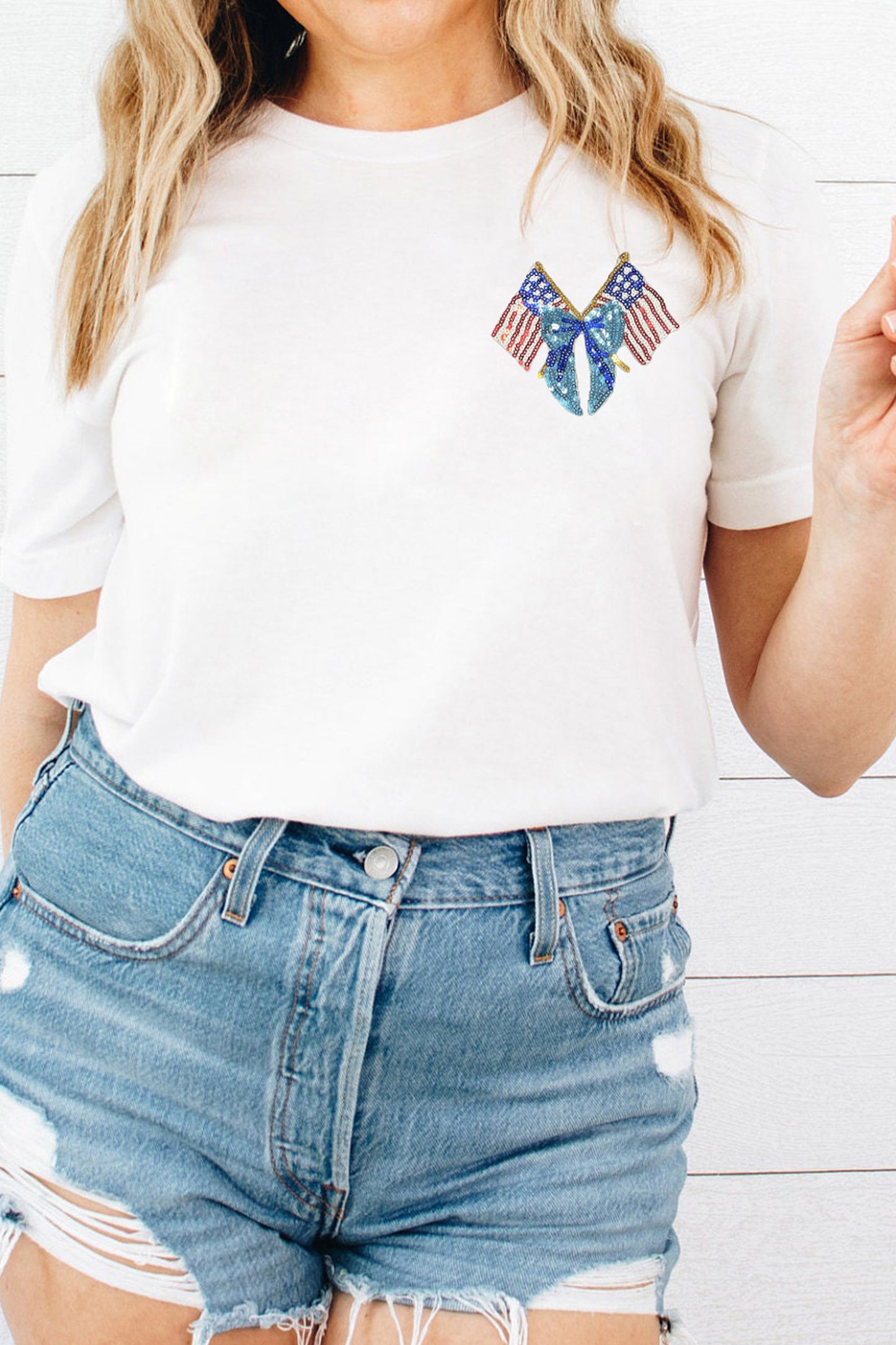 White Patriotic Sequin Flag Tee