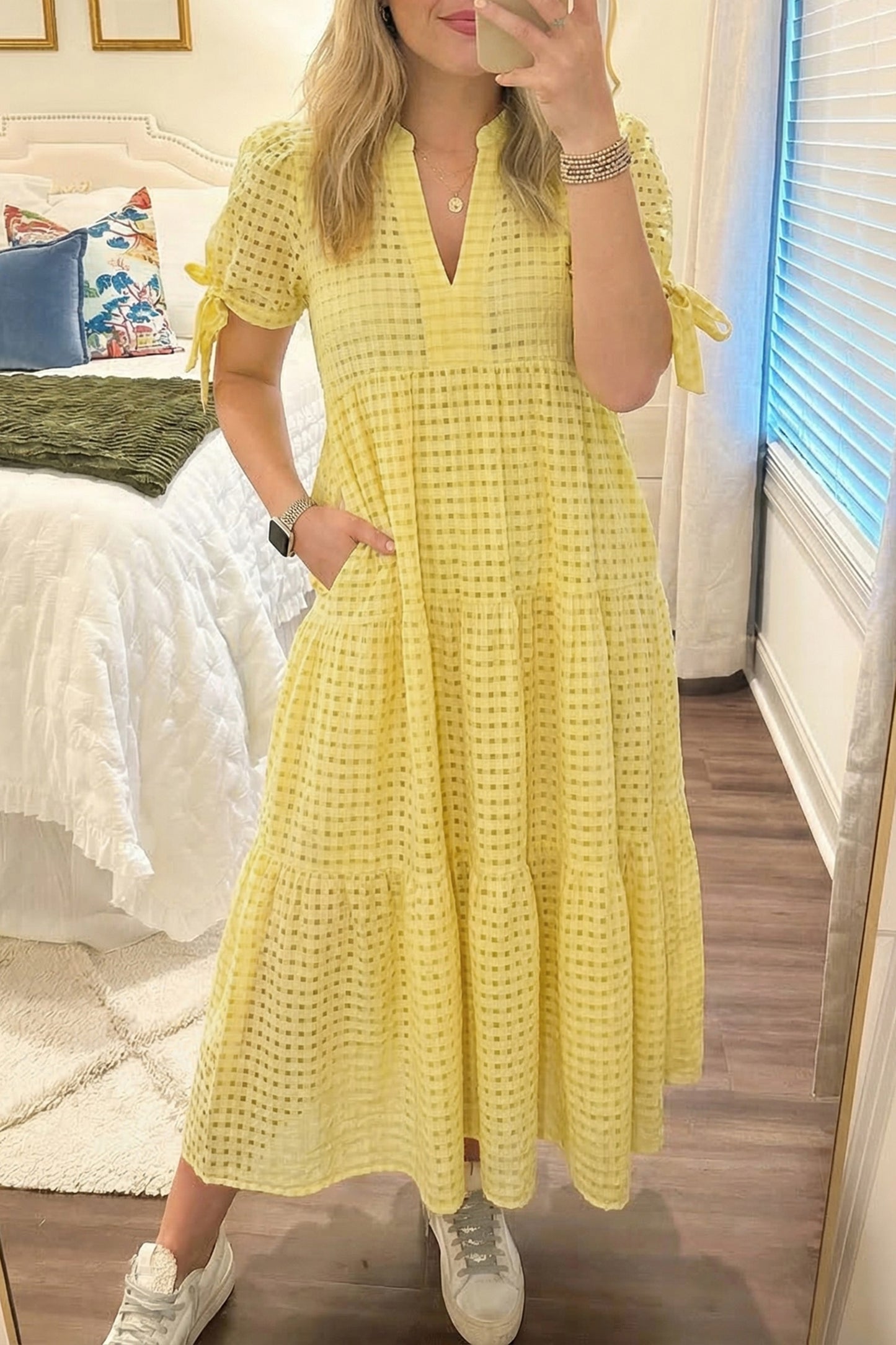 Lattice Textured Tiered Midi Dress