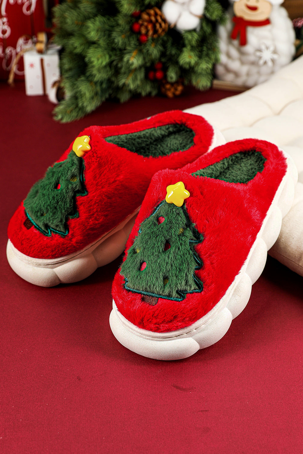 Christmas Tree Plush Slippers